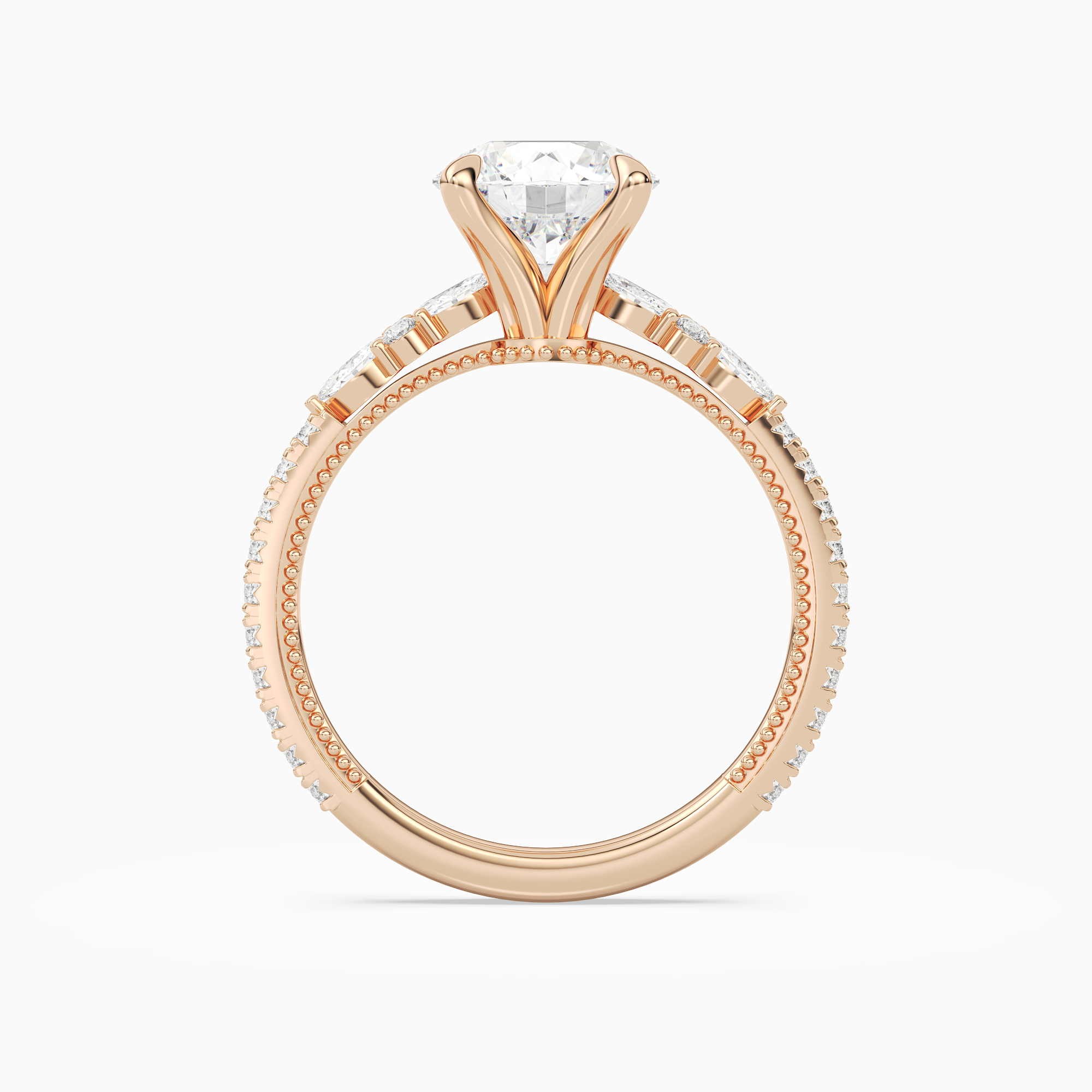 Round Celestia Side Stone in 14K Rose Gold side profile