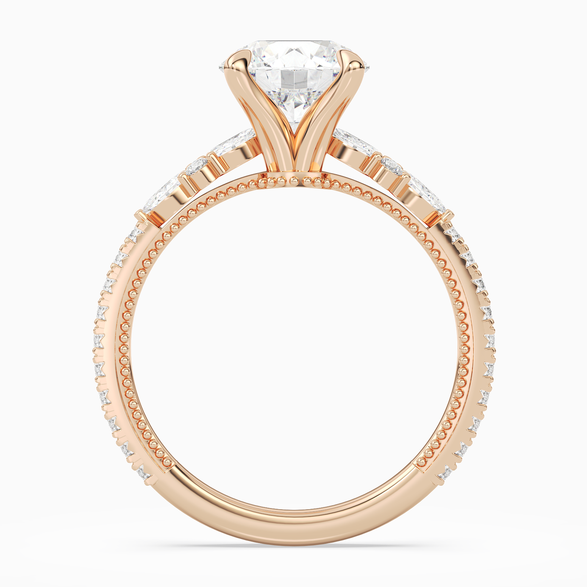 Round Celestia Side Stone in 14K Rose Gold side profile