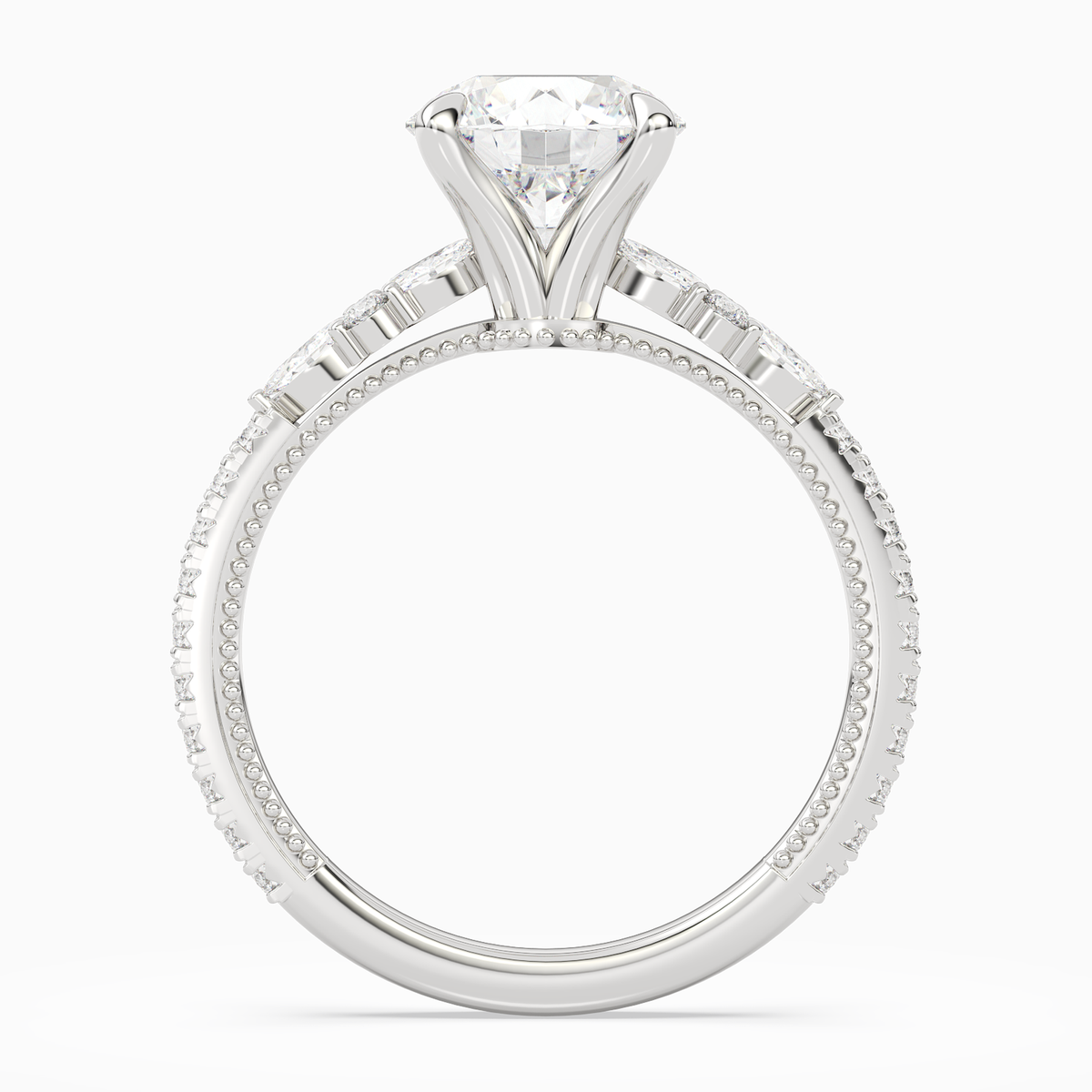 Round Celestia Side Stone in 14K White Gold side profile