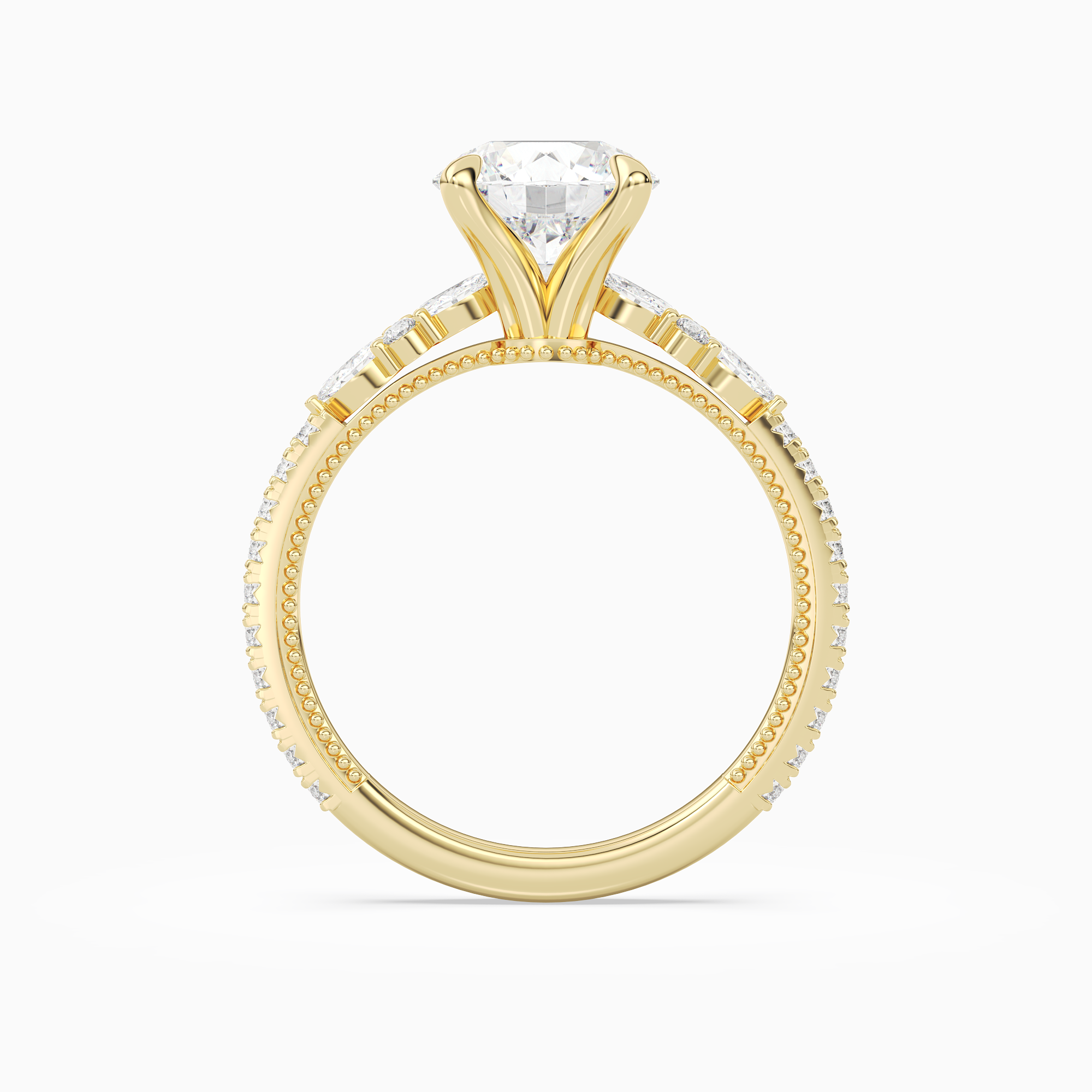 Round Celestia Side Stone in 18K Yellow Gold side profile