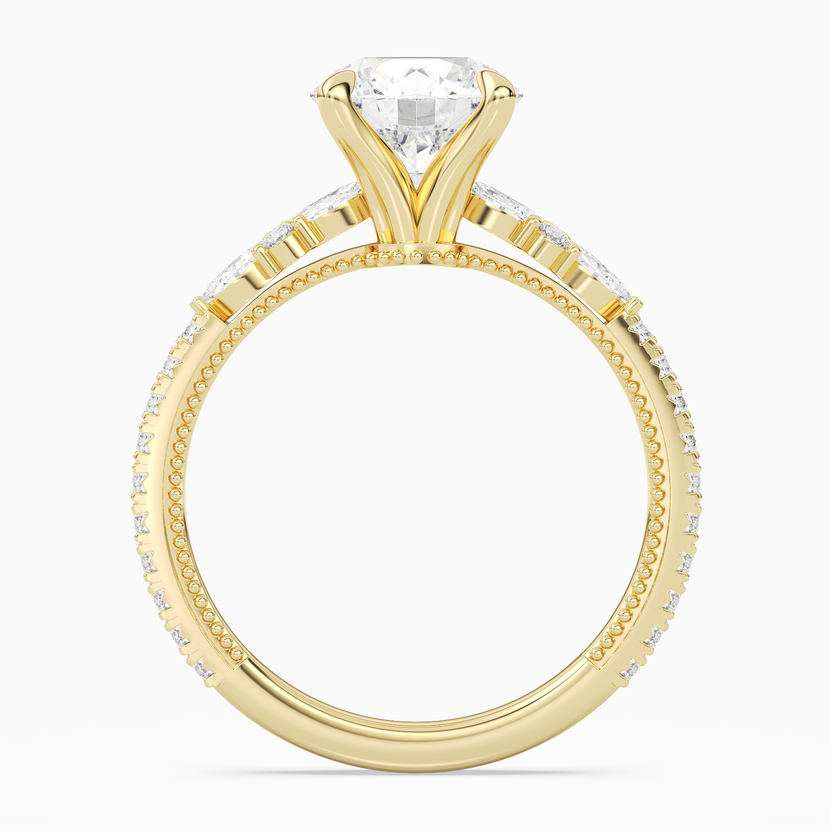 Round Celestia Side Stone in 18K Yellow Gold side profile