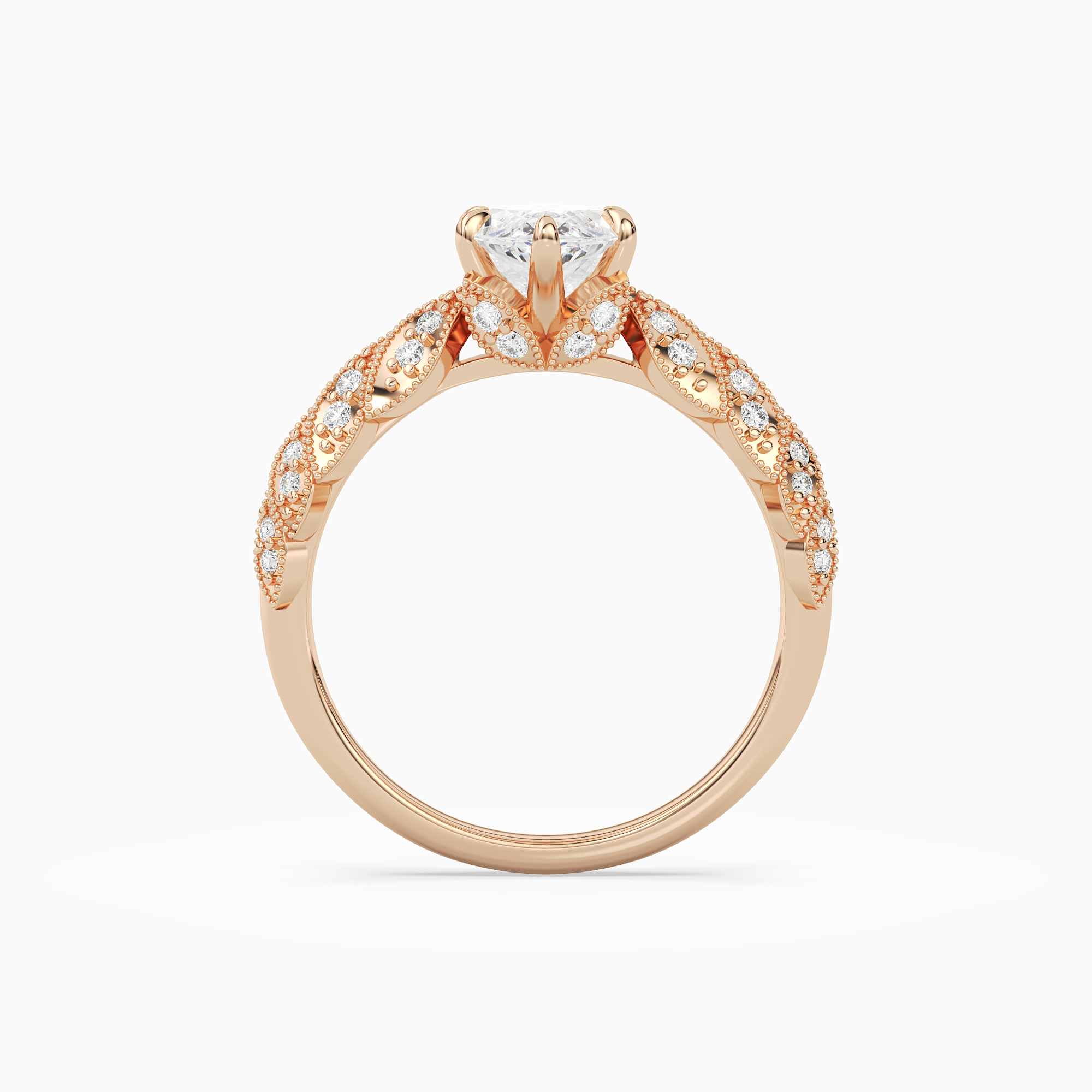 Marquise Laurel Nature Side Stone in 14K Rose Gold side profile