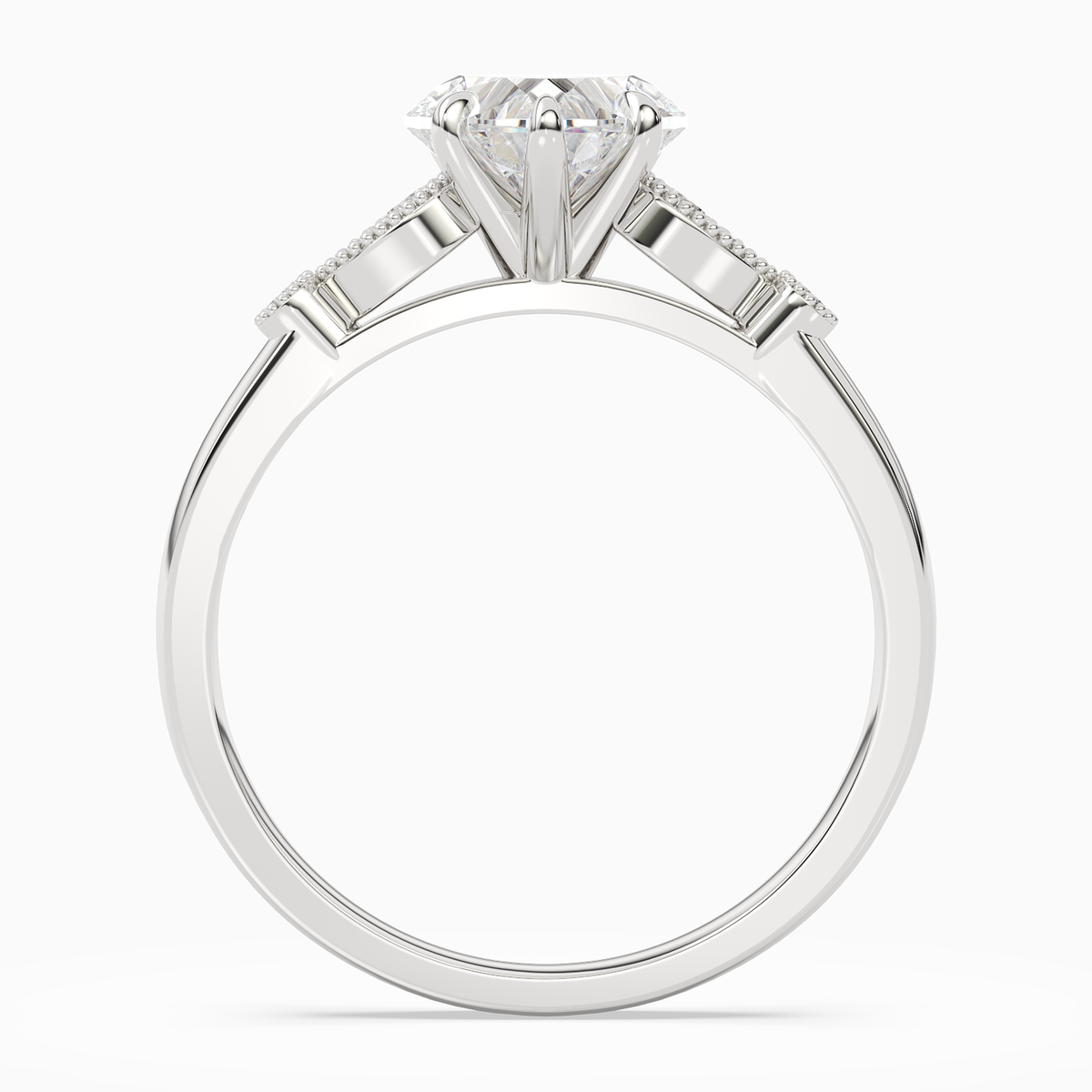 Heart Pear Scroll Side Stone in 14K White Gold side profile