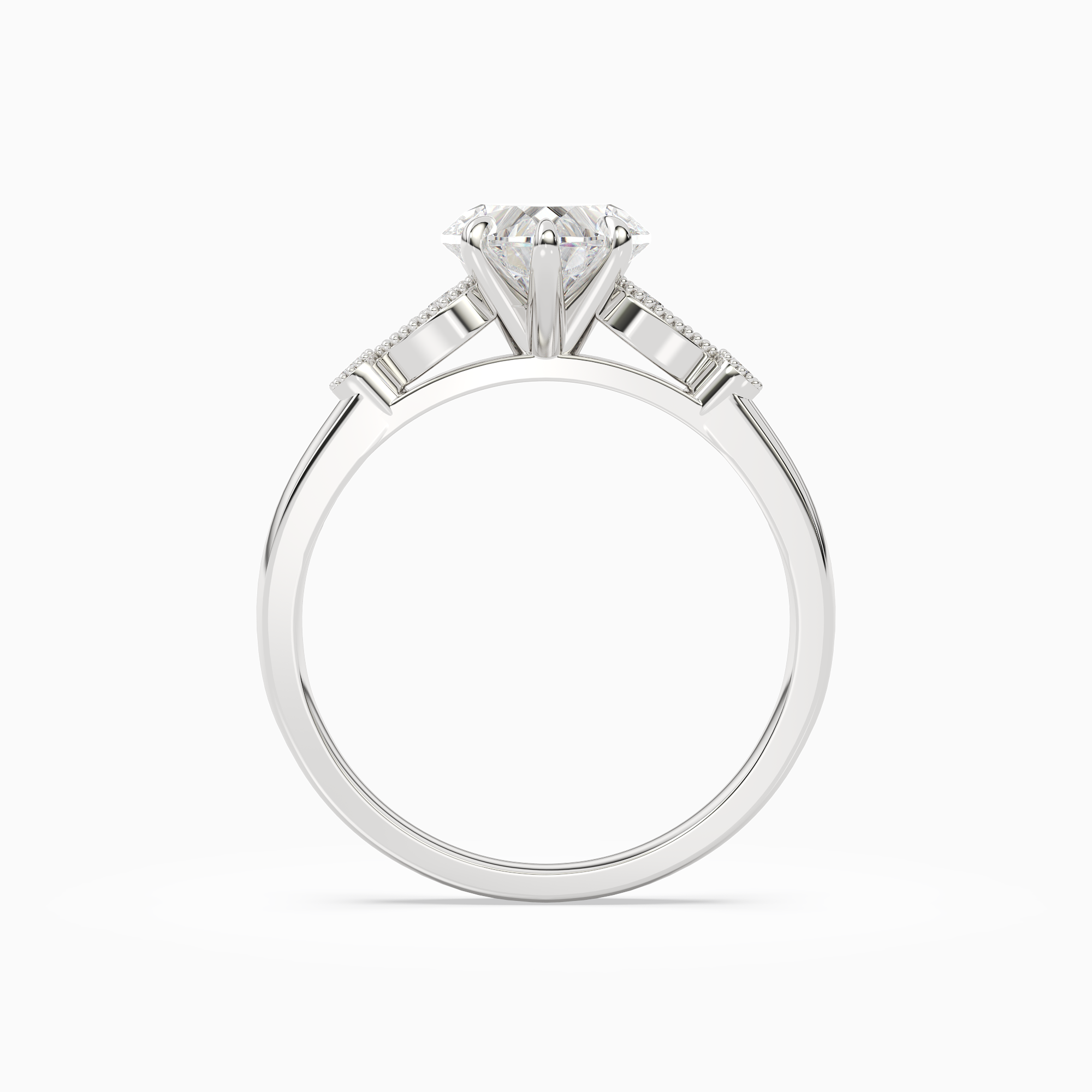 Heart Pear Scroll Side Stone in Platinum side profile
