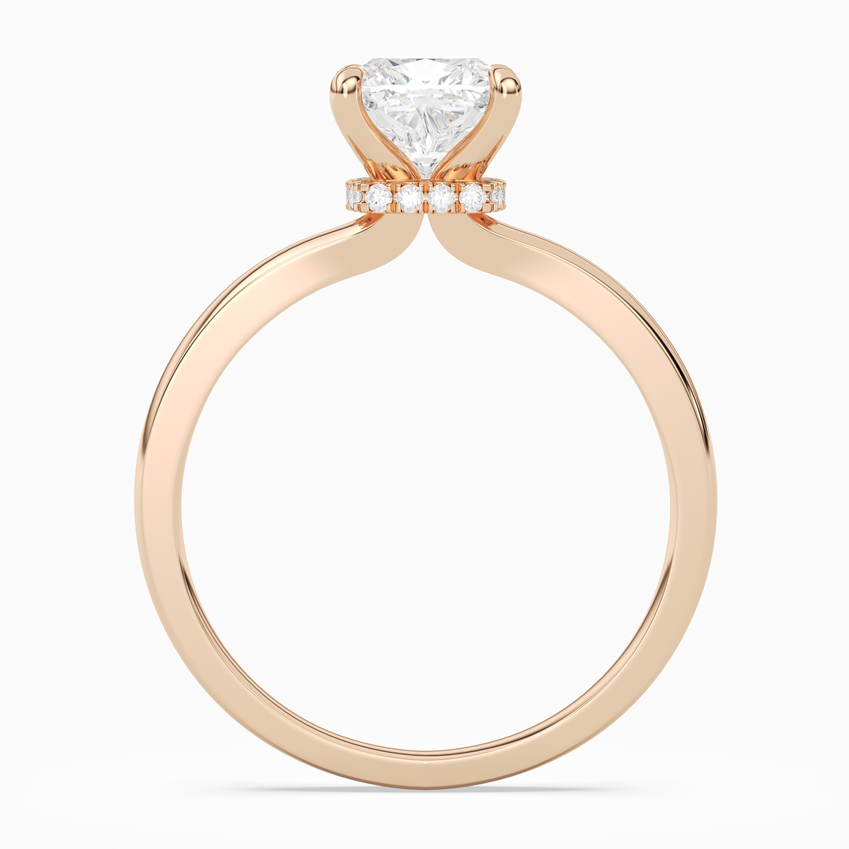 Cushion Hidden Halo Crown Clean in 14K Rose Gold side profile
