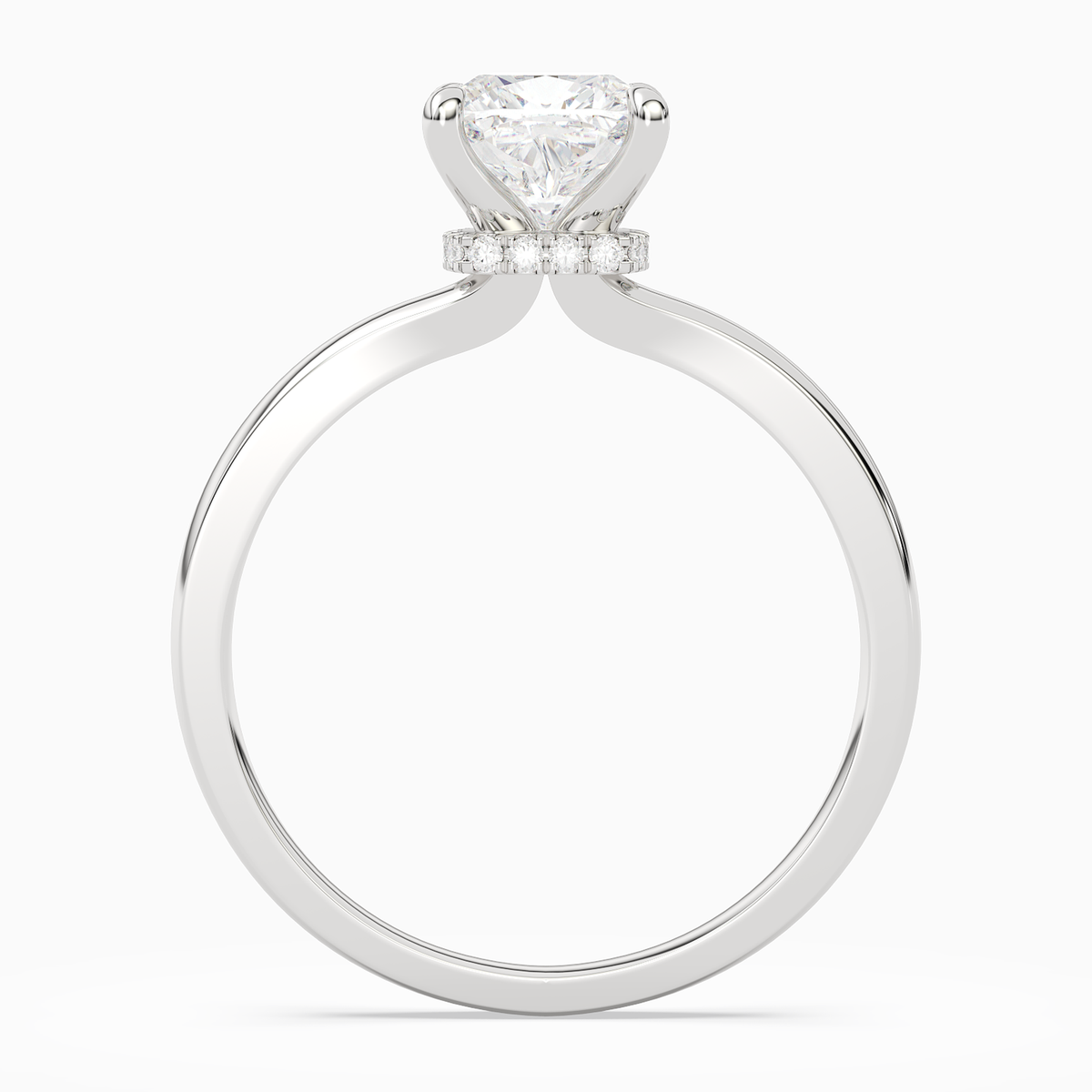 Cushion Hidden Halo Crown Clean in 18K White Gold side profile
