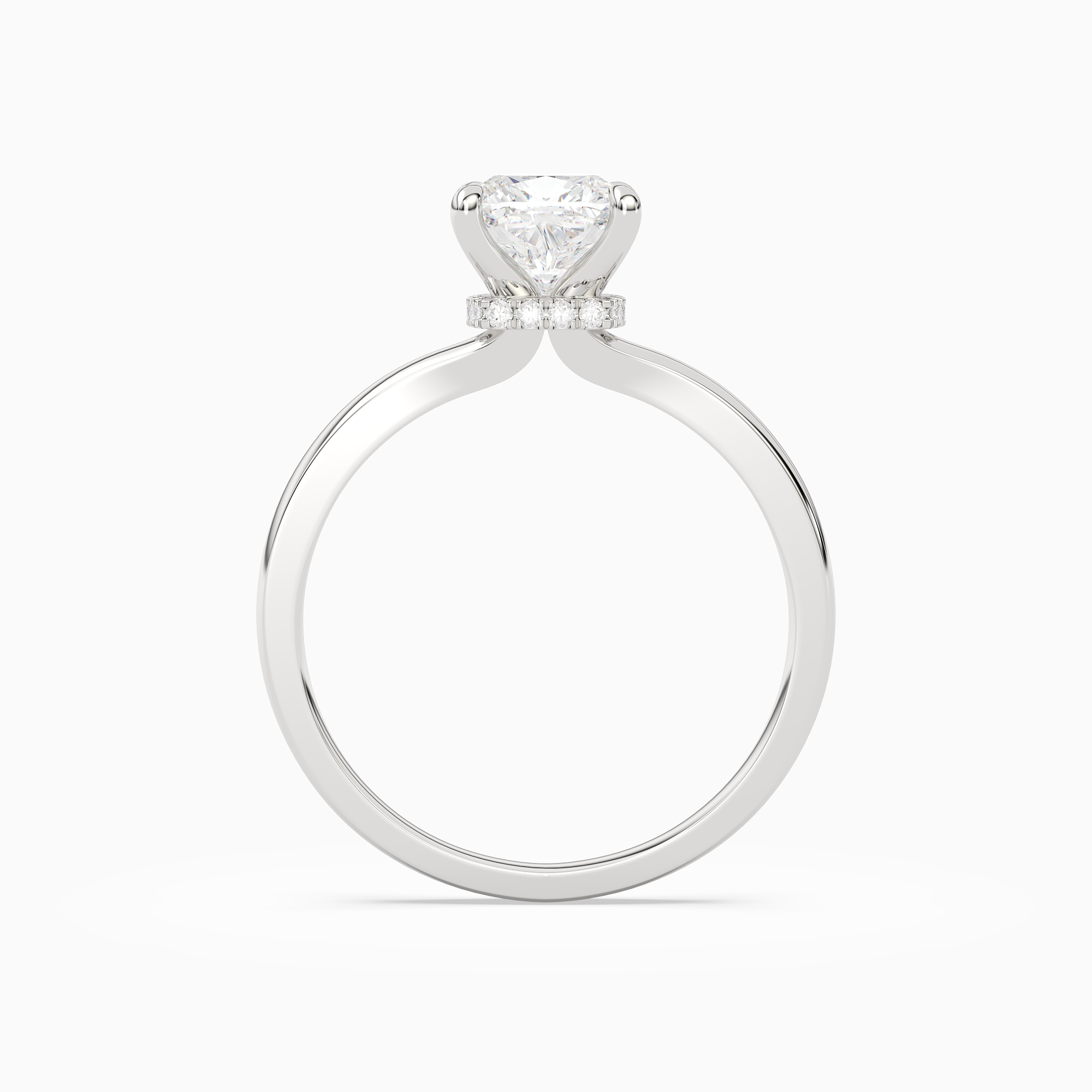 Cushion Hidden Halo Crown Clean in Platinum side profile
