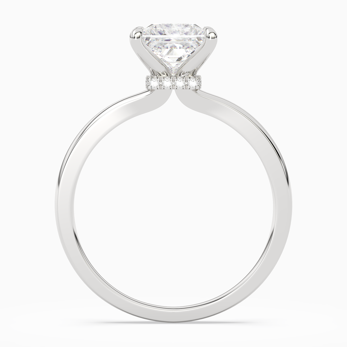 Princess Hidden Halo Crown Clean in 18K White Gold side profile