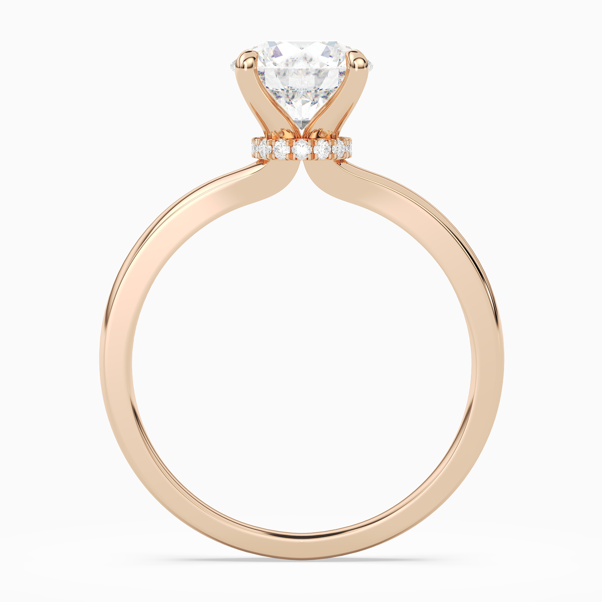 Round Hidden Halo Crown Clean in 14K Rose Gold side profile
