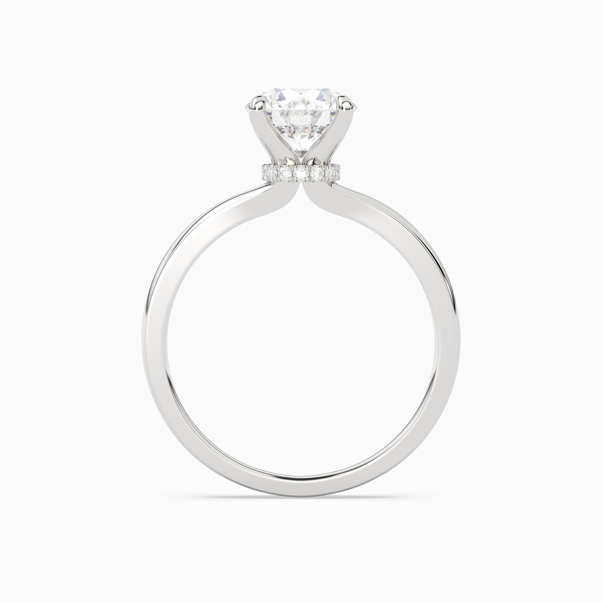 Round Hidden Halo Crown Clean in 14K White Gold side profile