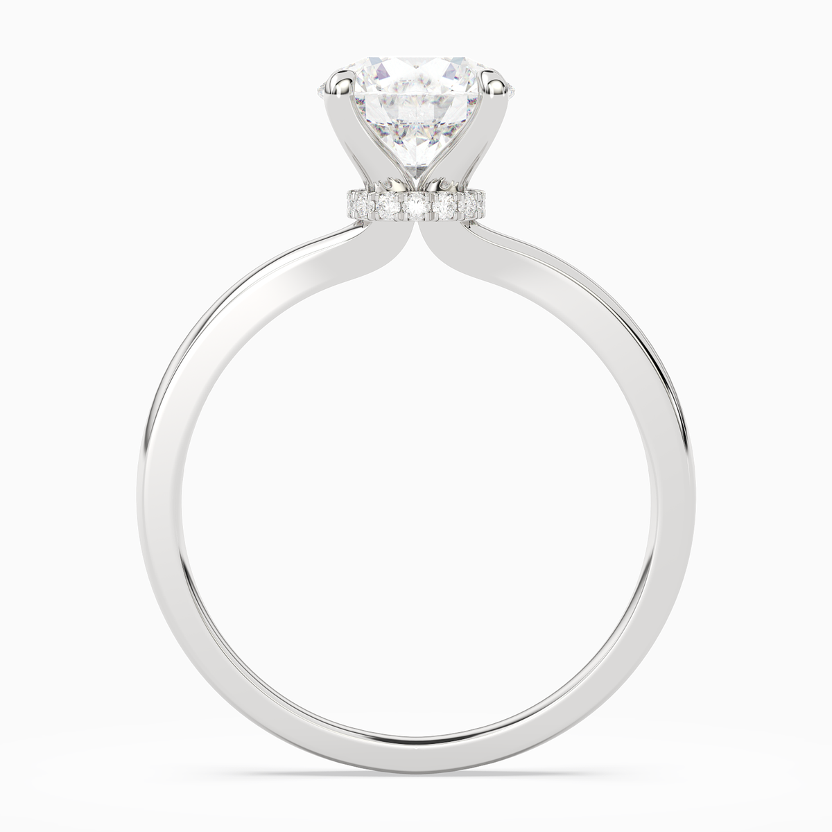Round Hidden Halo Crown Clean in 14K White Gold side profile
