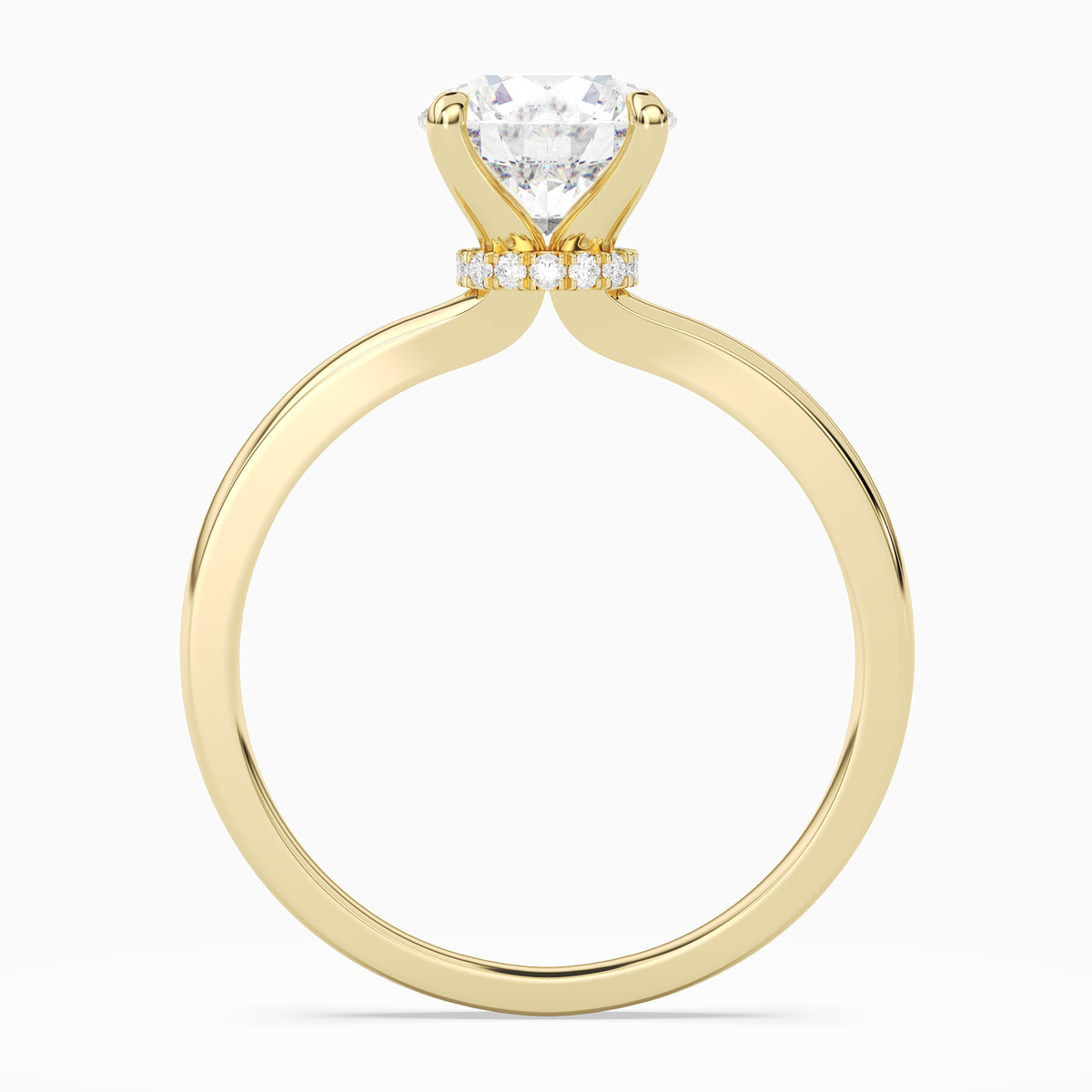 Round Hidden Halo Crown Clean in 14K Yellow Gold side profile