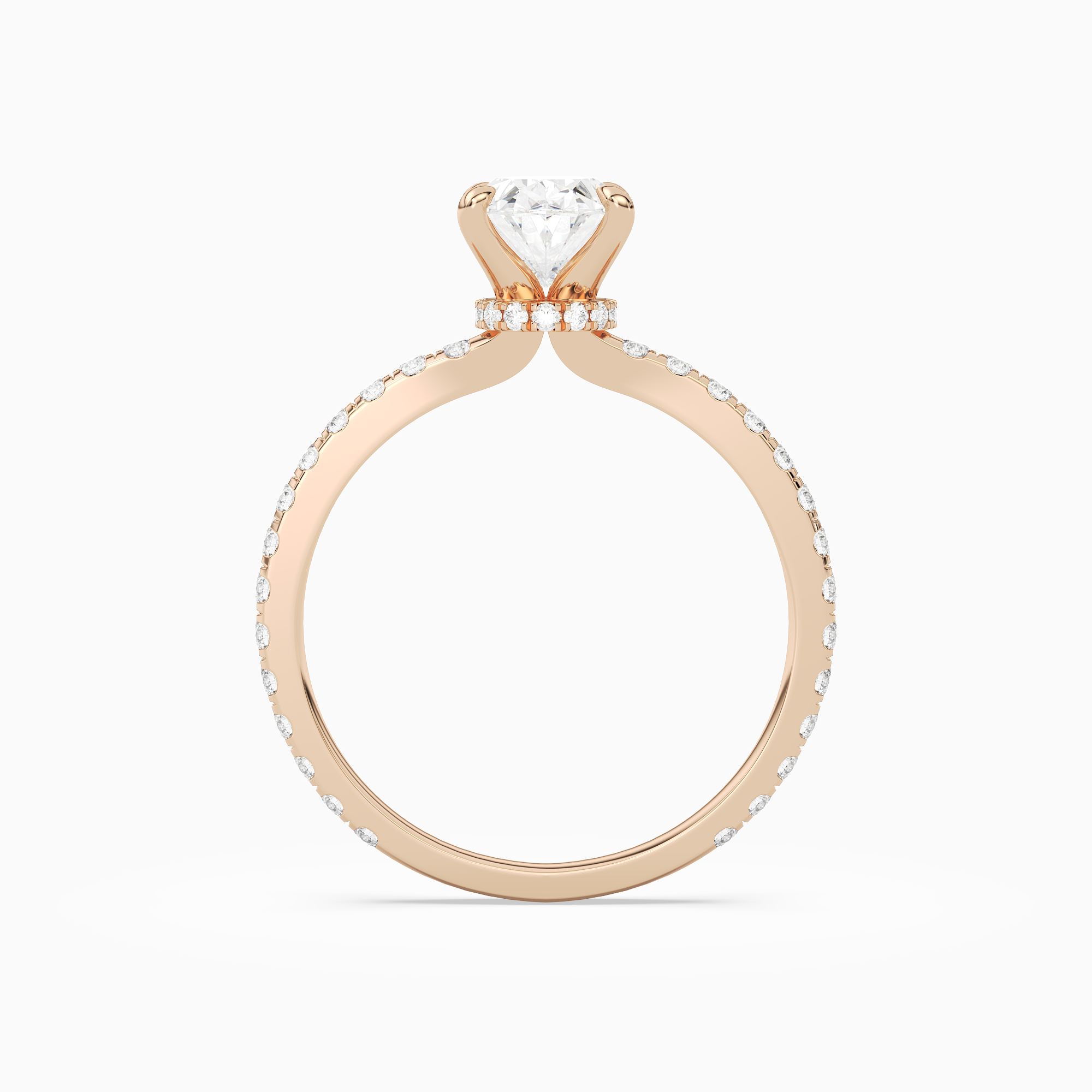 Oval Hidden Halo Crown Pavé in 14K Rose Gold side profile