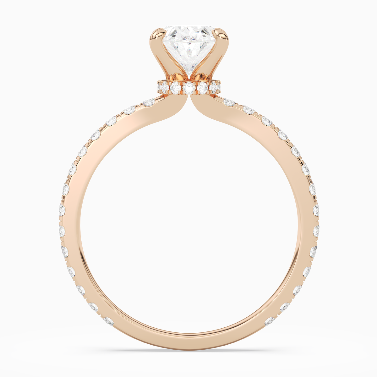 Oval Hidden Halo Crown Pavé in 14K Rose Gold side profile