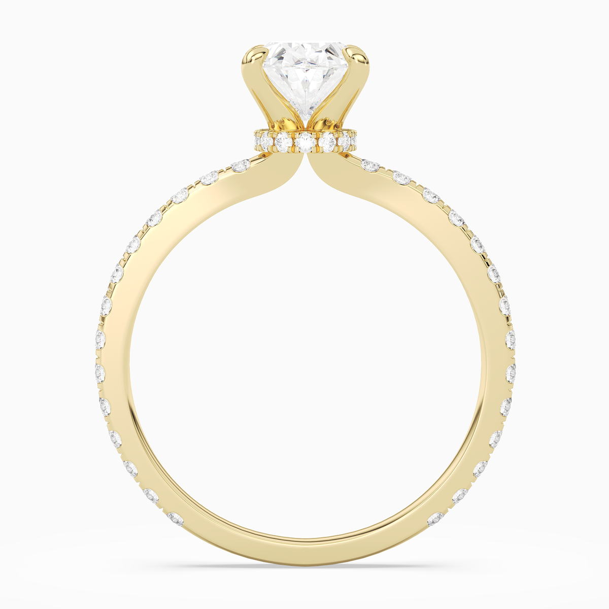 Oval Hidden Halo Crown Pavé in 18K Yellow Gold side profile