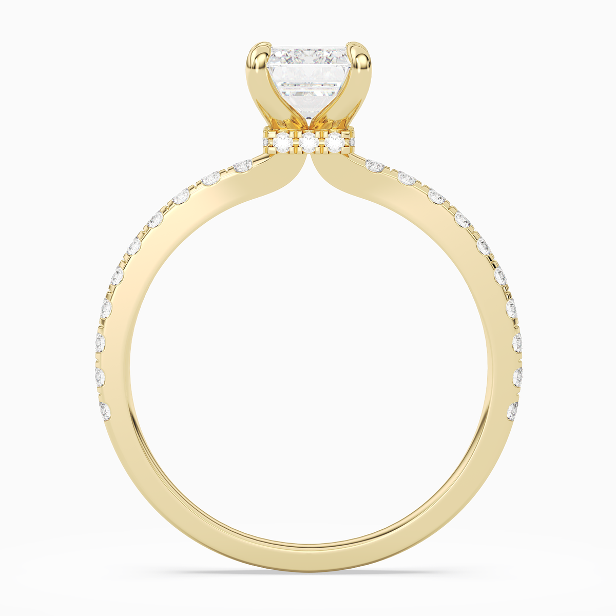 Emerald Hidden Halo Crown Petite Pavé in 14K Yellow Gold side profile