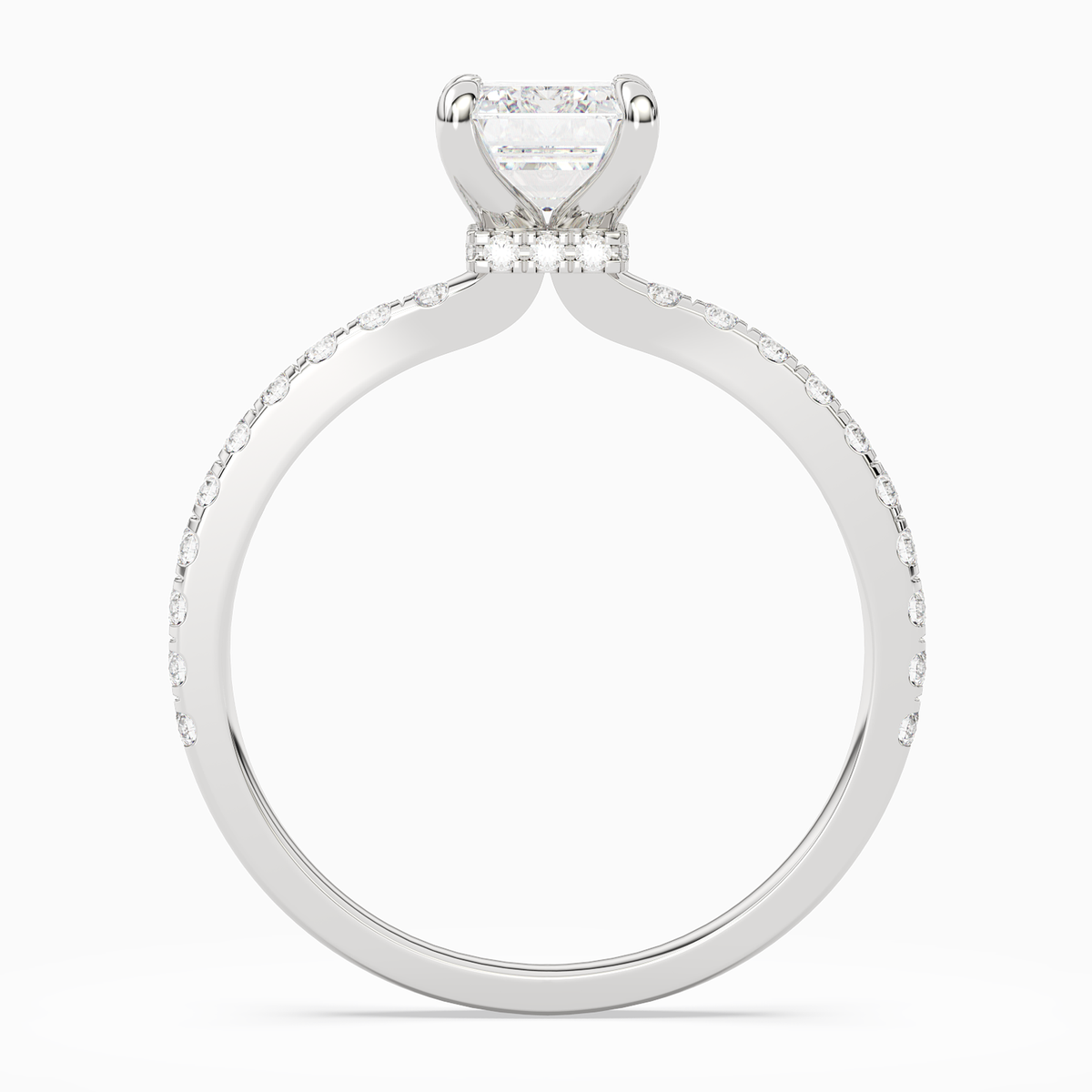 Emerald Hidden Halo Crown Petite Pavé in Platinum side profile