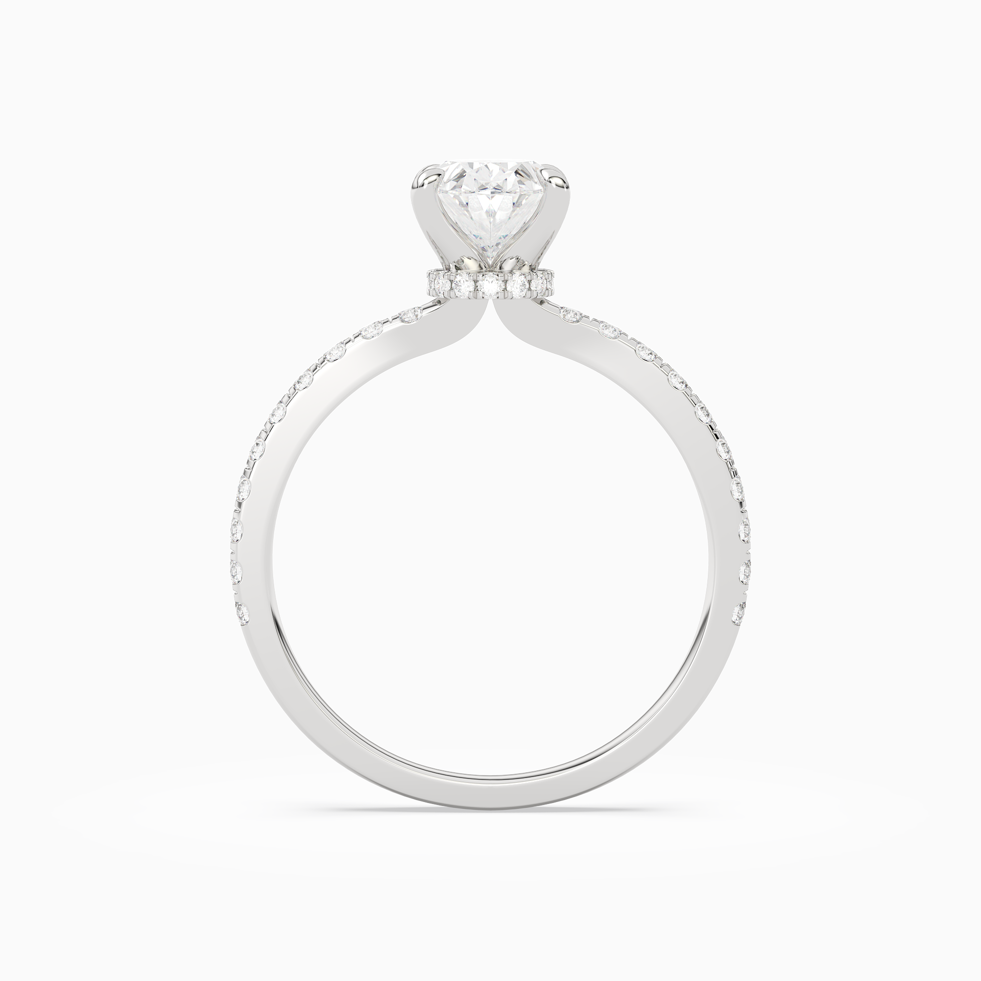 Oval Hidden Halo Crown Petite Pavé in Platinum side profile