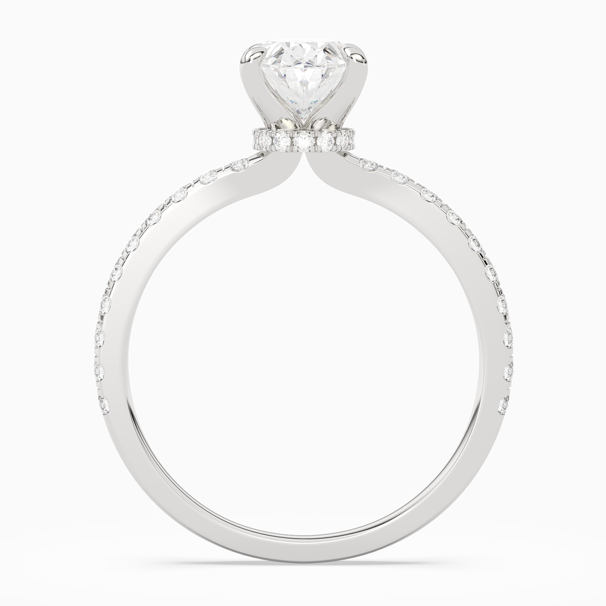 Oval Hidden Halo Crown Petite Pavé in Platinum side profile