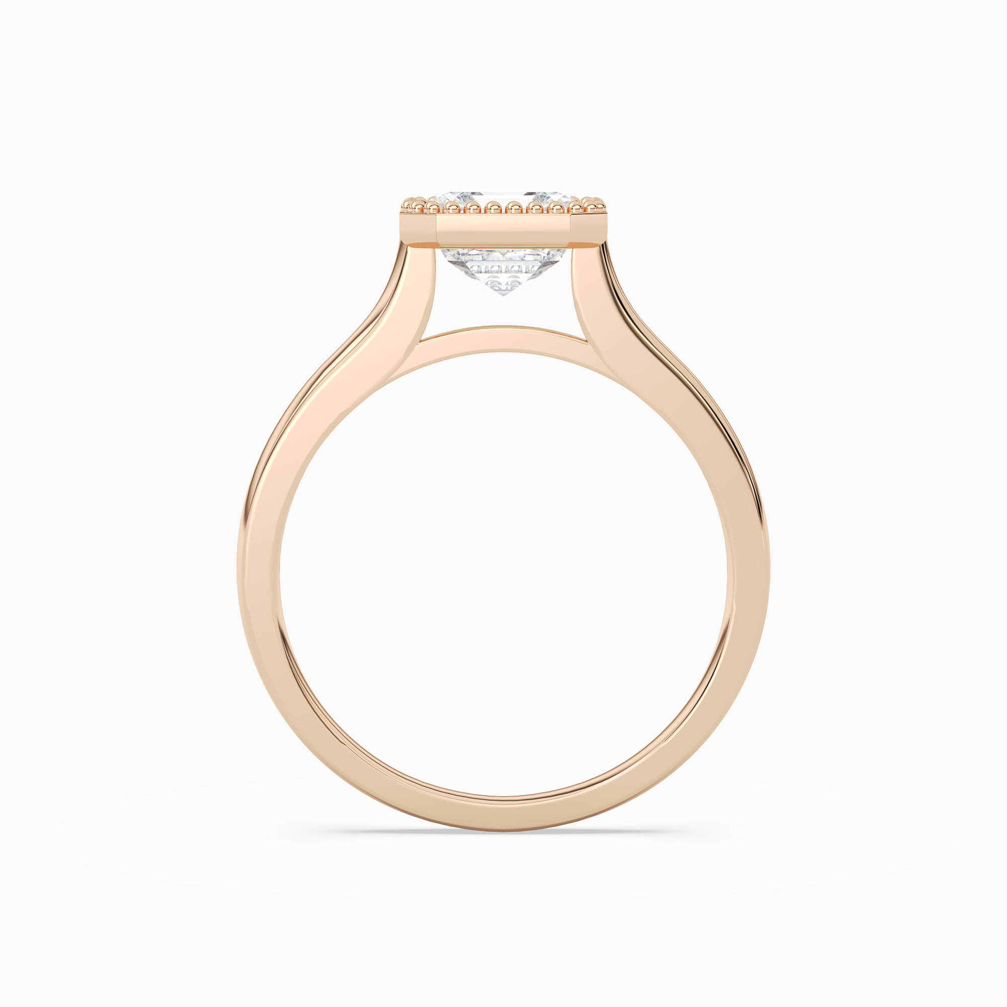 Asscher Milgrain Bezel Solitaire in 14K Rose Gold side profile