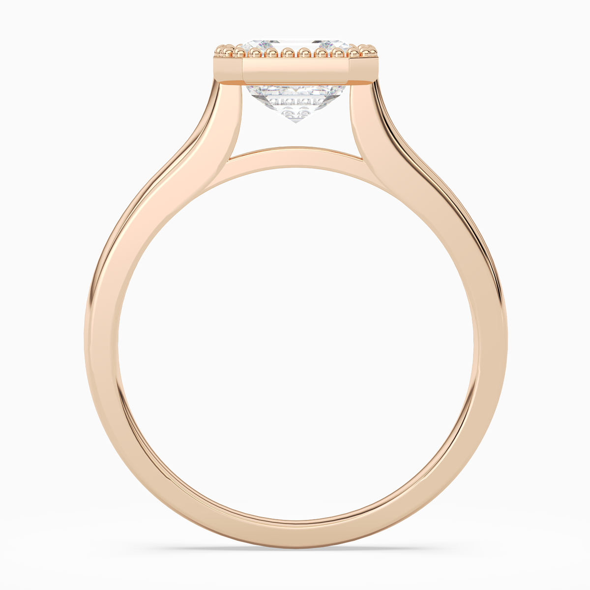 Asscher Milgrain Bezel Solitaire in 14K Rose Gold side profile