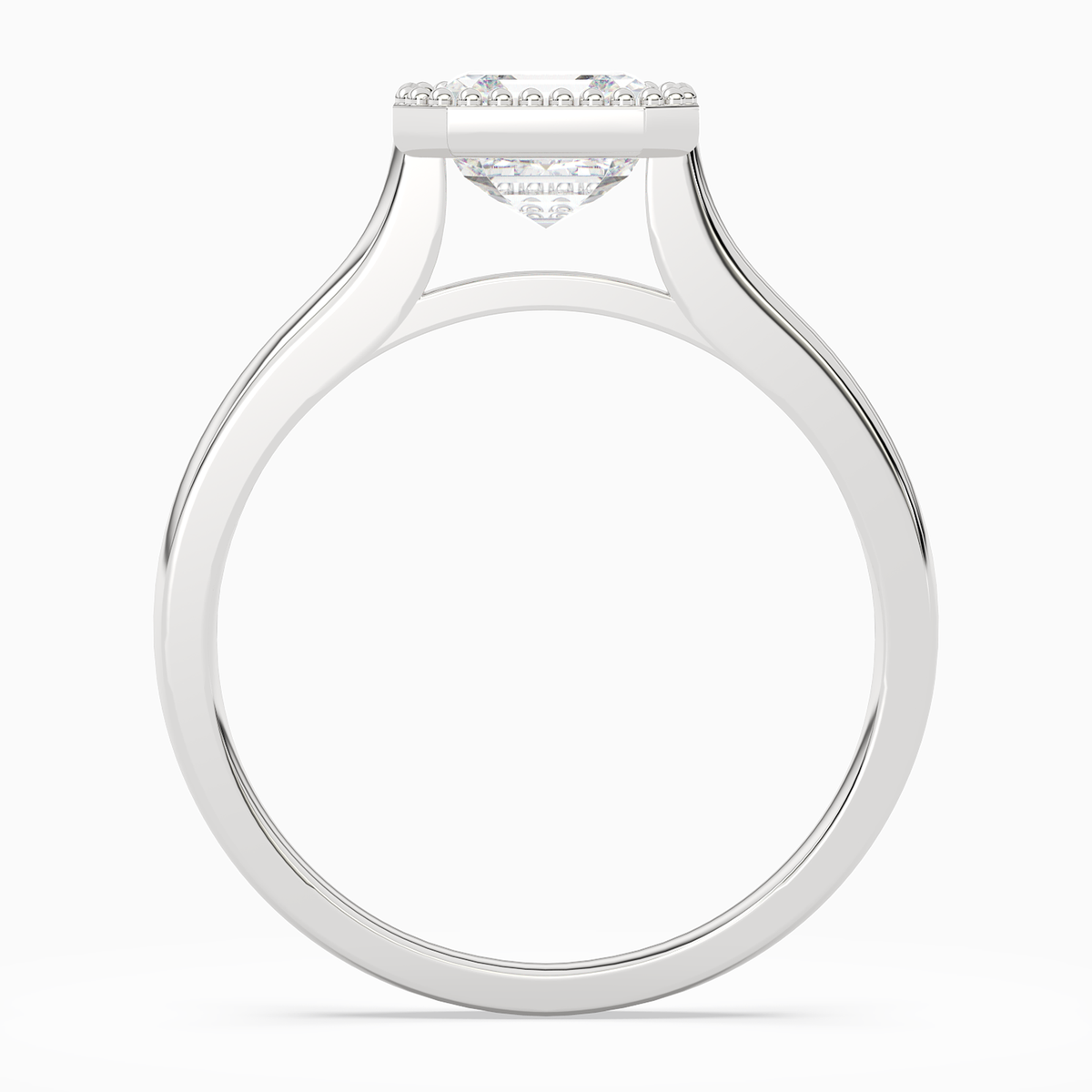 Asscher Milgrain Bezel Solitaire in 14K White Gold side profile