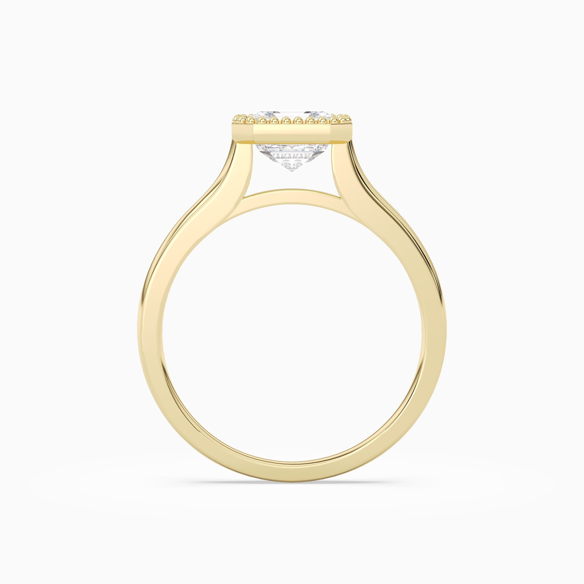 Asscher Milgrain Bezel Solitaire in 18K Yellow Gold side profile