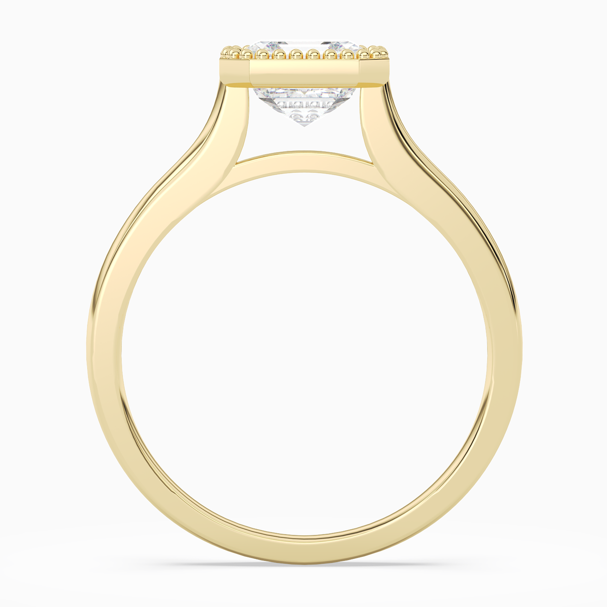 Asscher Milgrain Bezel Solitaire in 18K Yellow Gold side profile