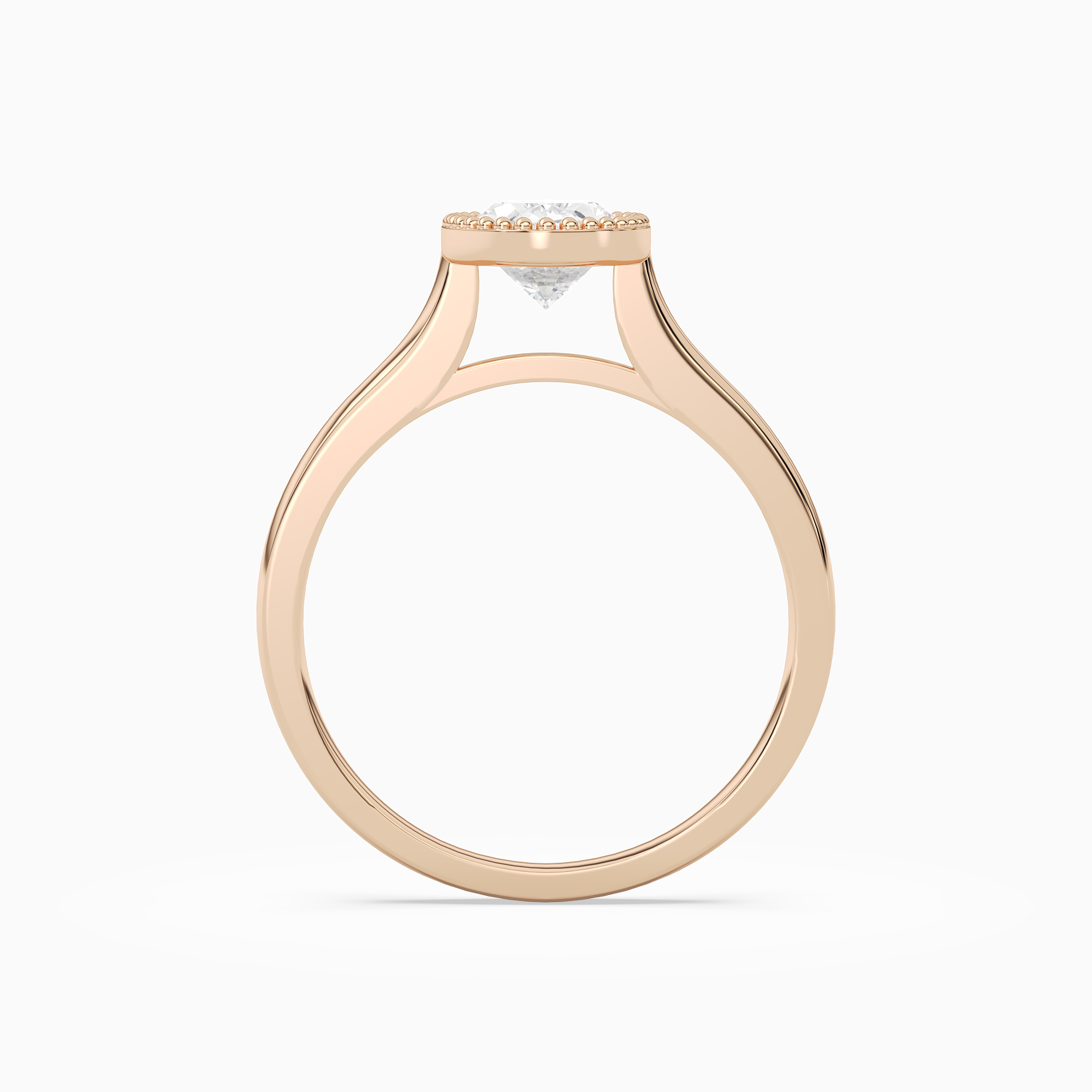 Oval Milgrain Bezel Solitaire in 14K Rose Gold side profile