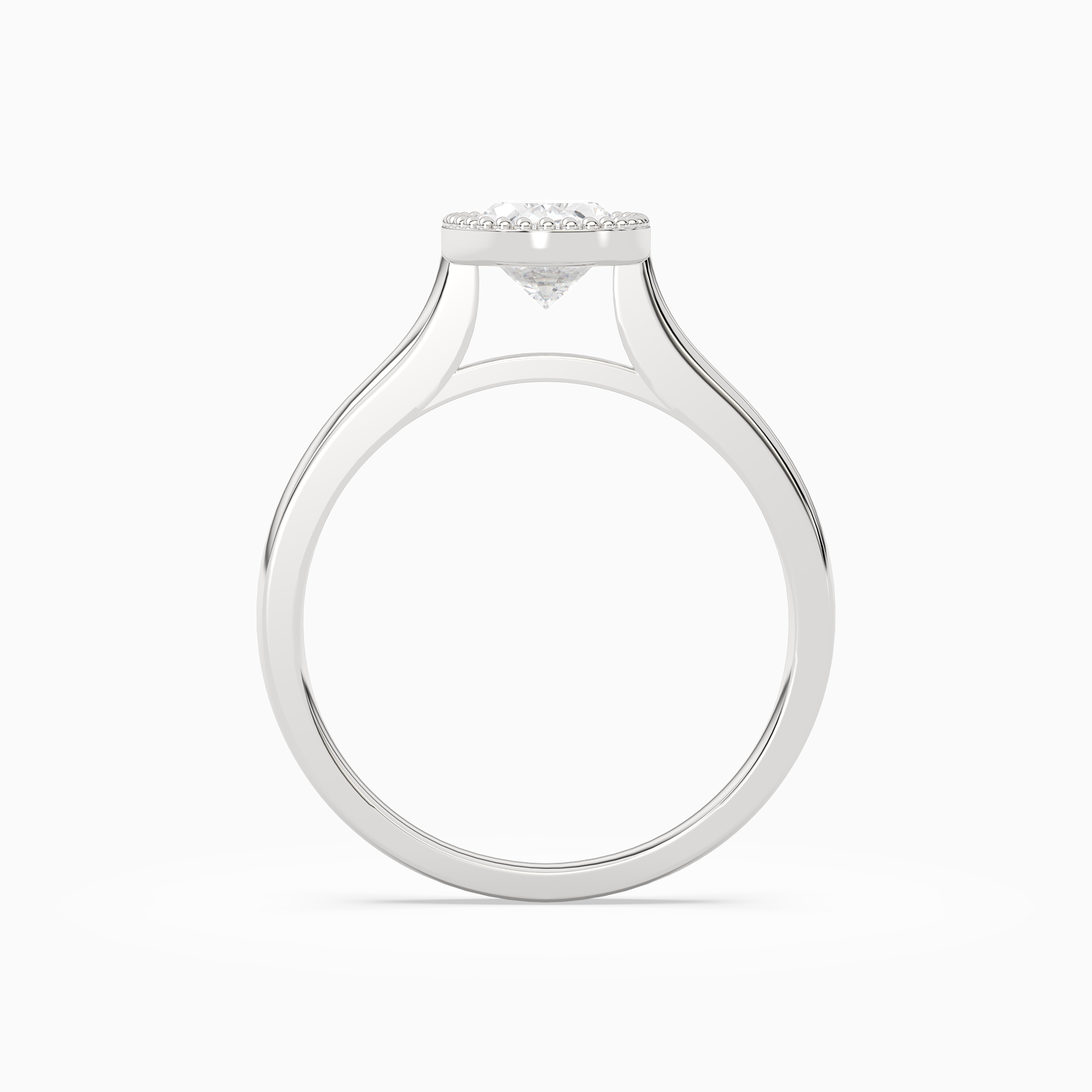 Oval Milgrain Bezel Solitaire in 14K White Gold side profile