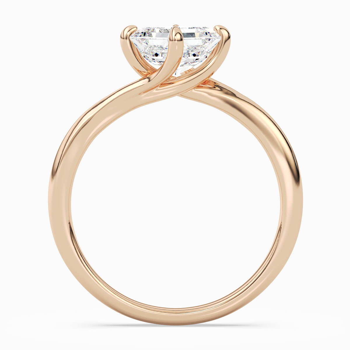 Asscher Bypass Solitaire in 14K Rose Gold side profile