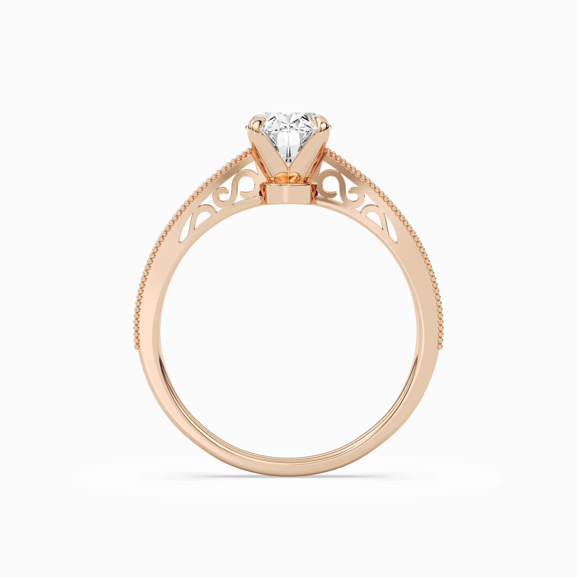 Oval Milgrain Edge Solitaire in 14K Rose Gold side profile