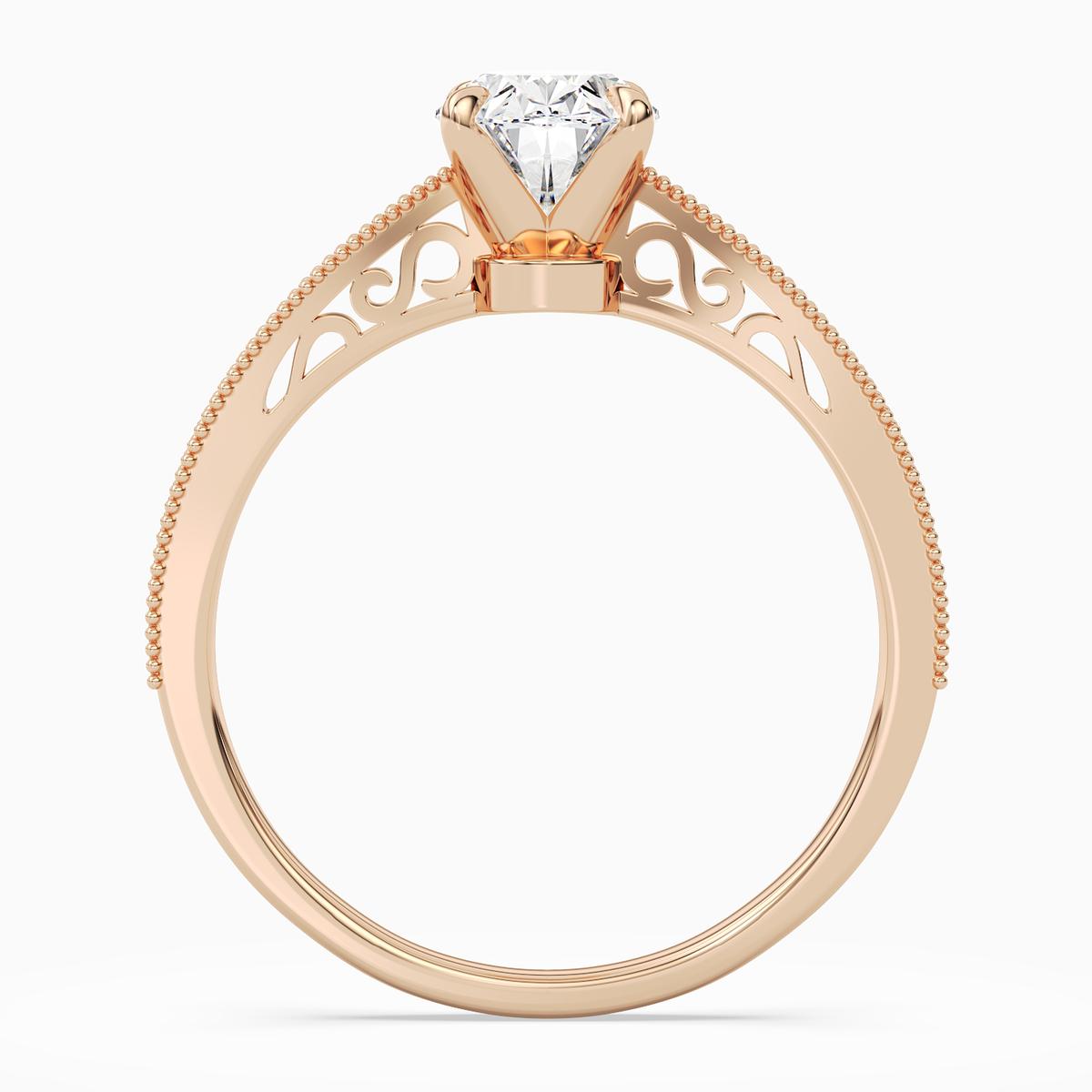 Oval Milgrain Edge Solitaire in 14K Rose Gold side profile