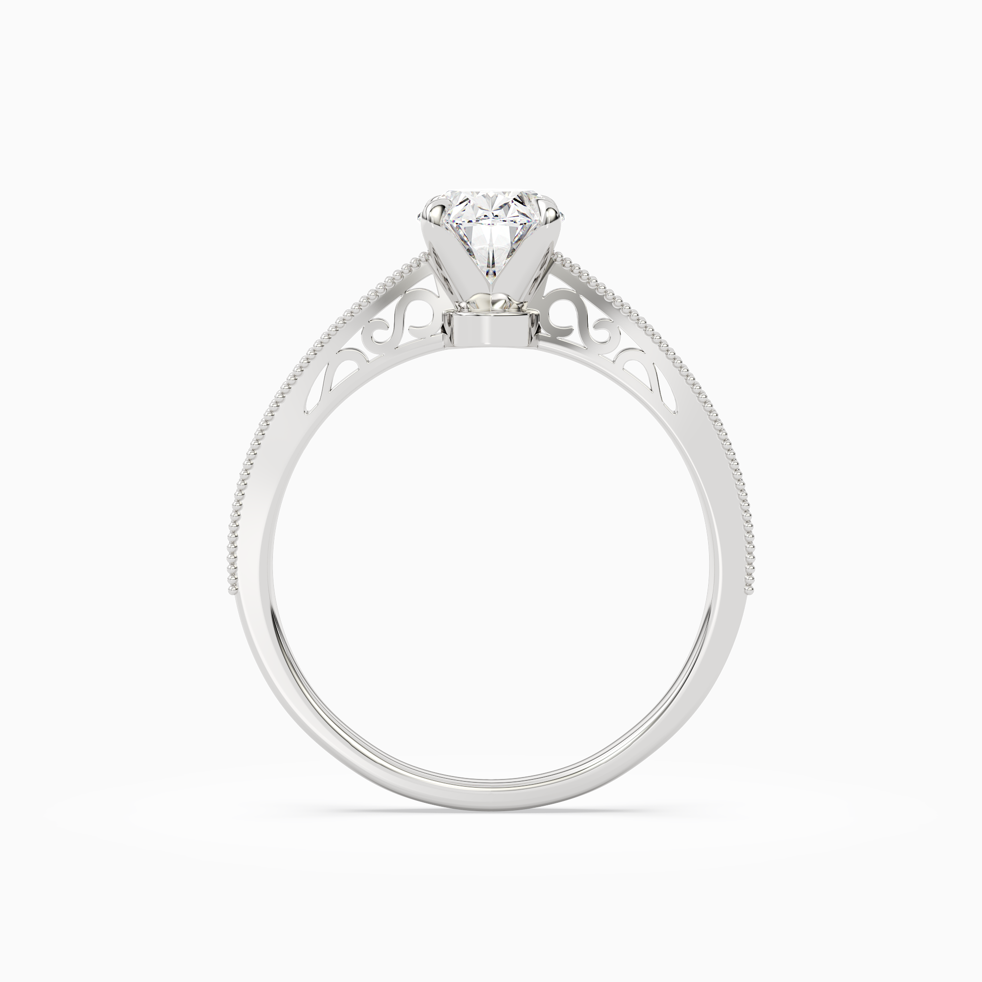 Oval Milgrain Edge Solitaire in 14K White Gold side profile