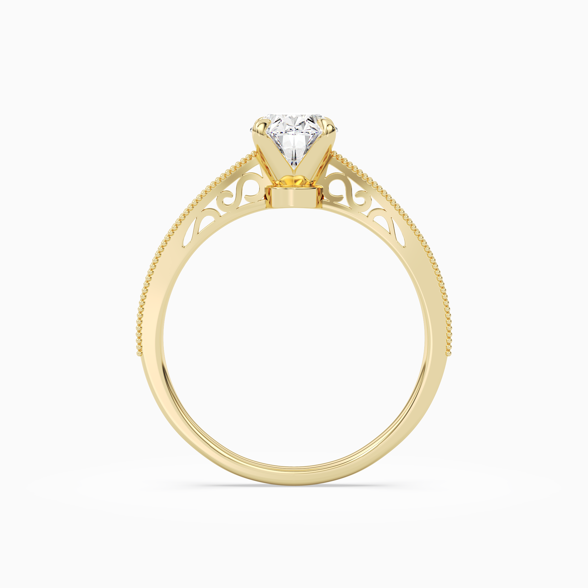 Oval Milgrain Edge Solitaire in 18K Yellow Gold side profile