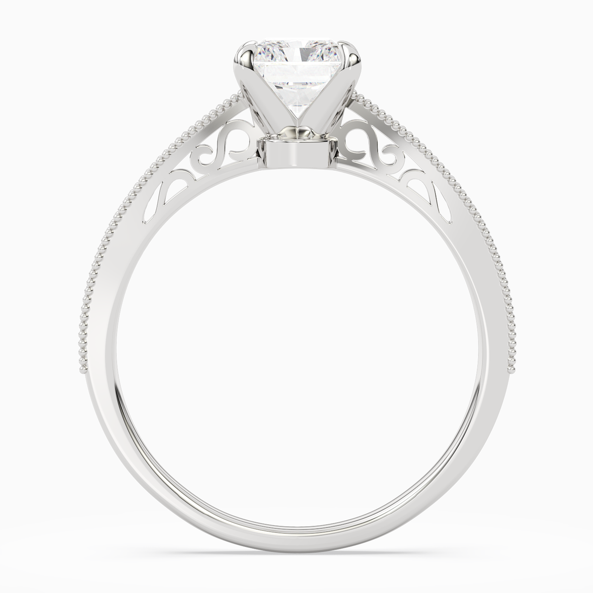 Radiant Milgrain Edge Solitaire in Platinum side profile
