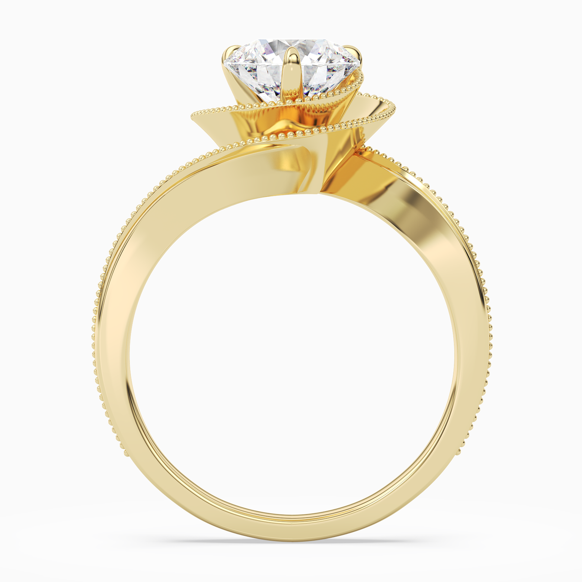 Round Natural-Inspired Crossover Solitaire in 14K Yellow Gold side profile