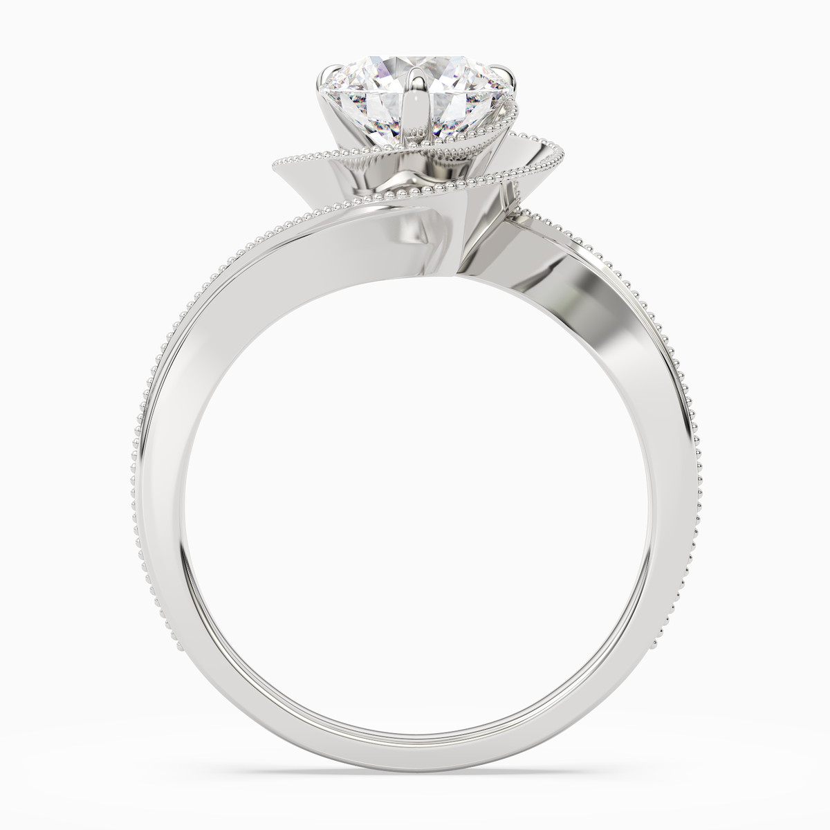 Round Natural-Inspired Crossover Solitaire in 18K White Gold side profile