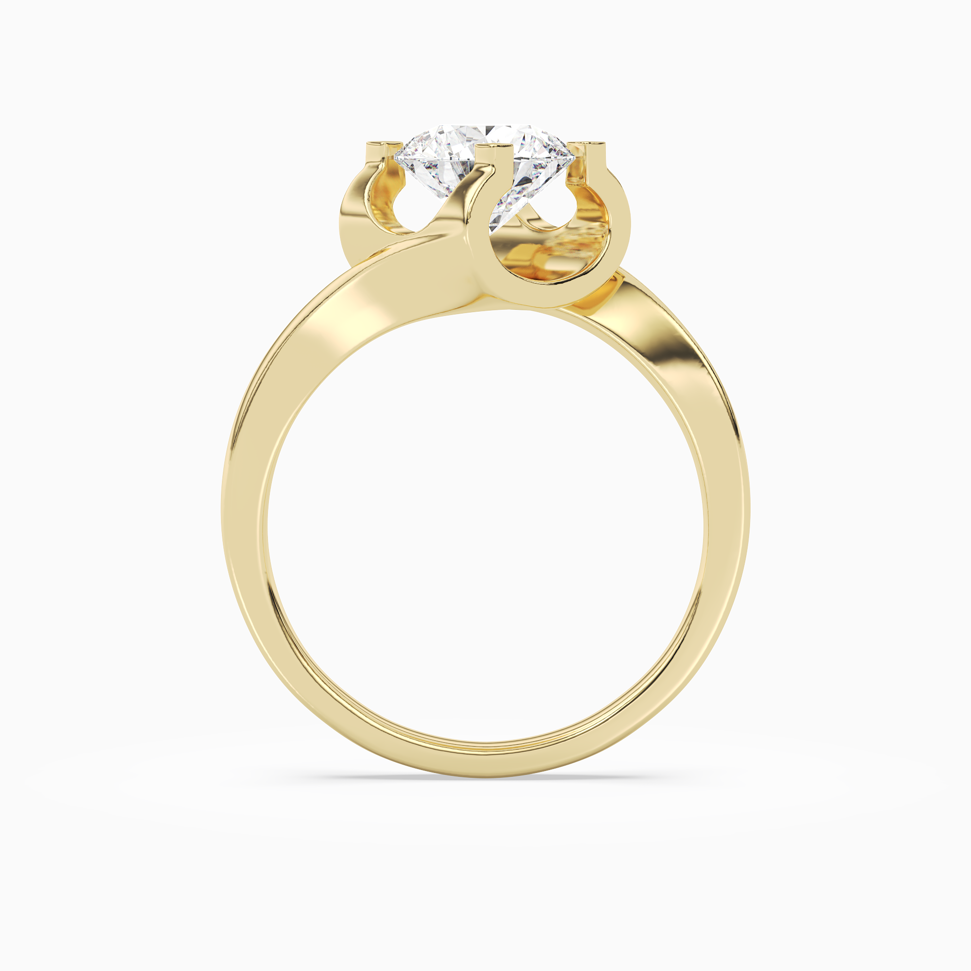 Round Bypass Solitaire in 18K Yellow Gold side profile