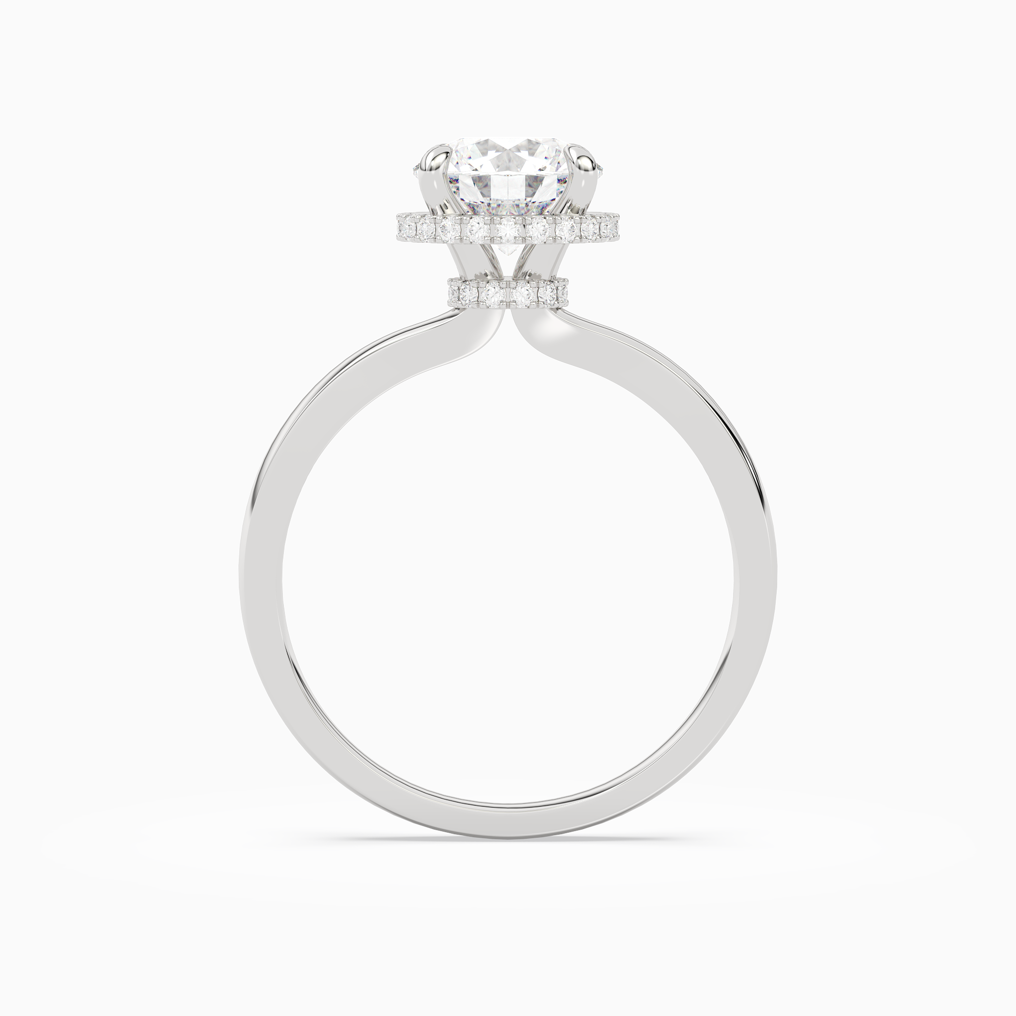 Round Double Hidden Halo Plain in 14K White Gold side profile