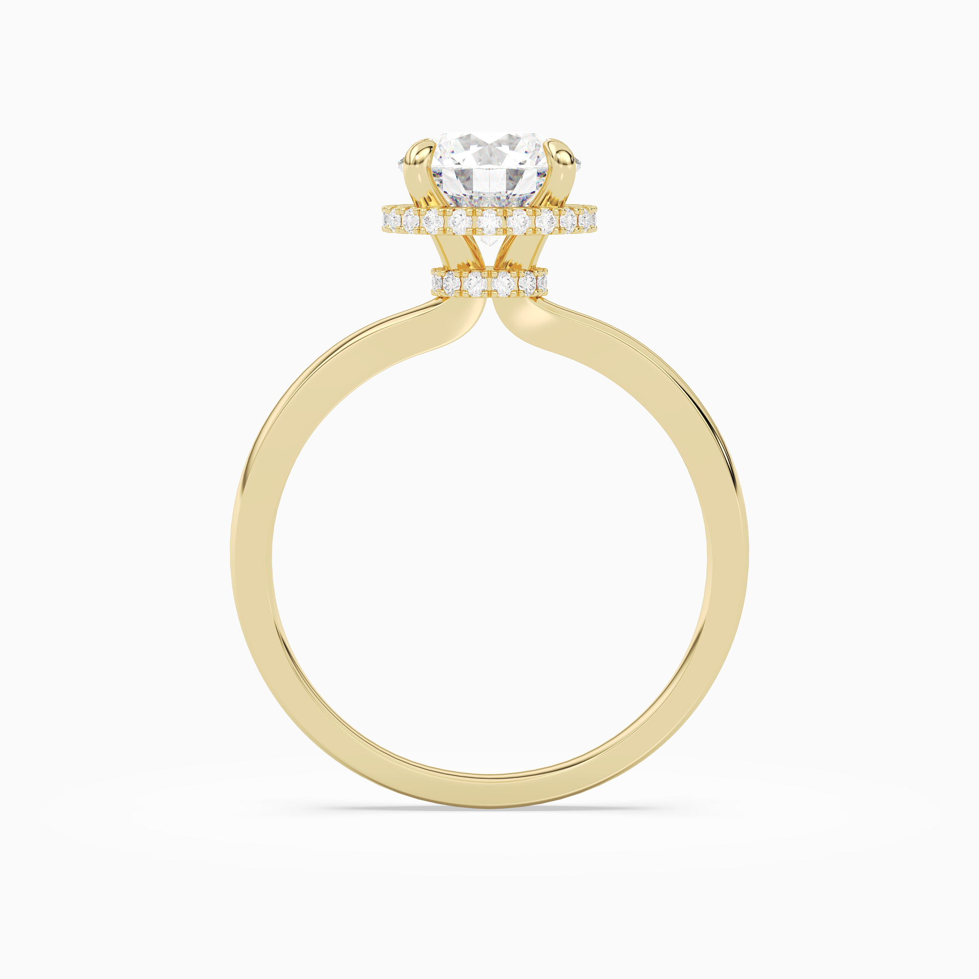 Round Double Hidden Halo Plain in 14K Yellow Gold side profile