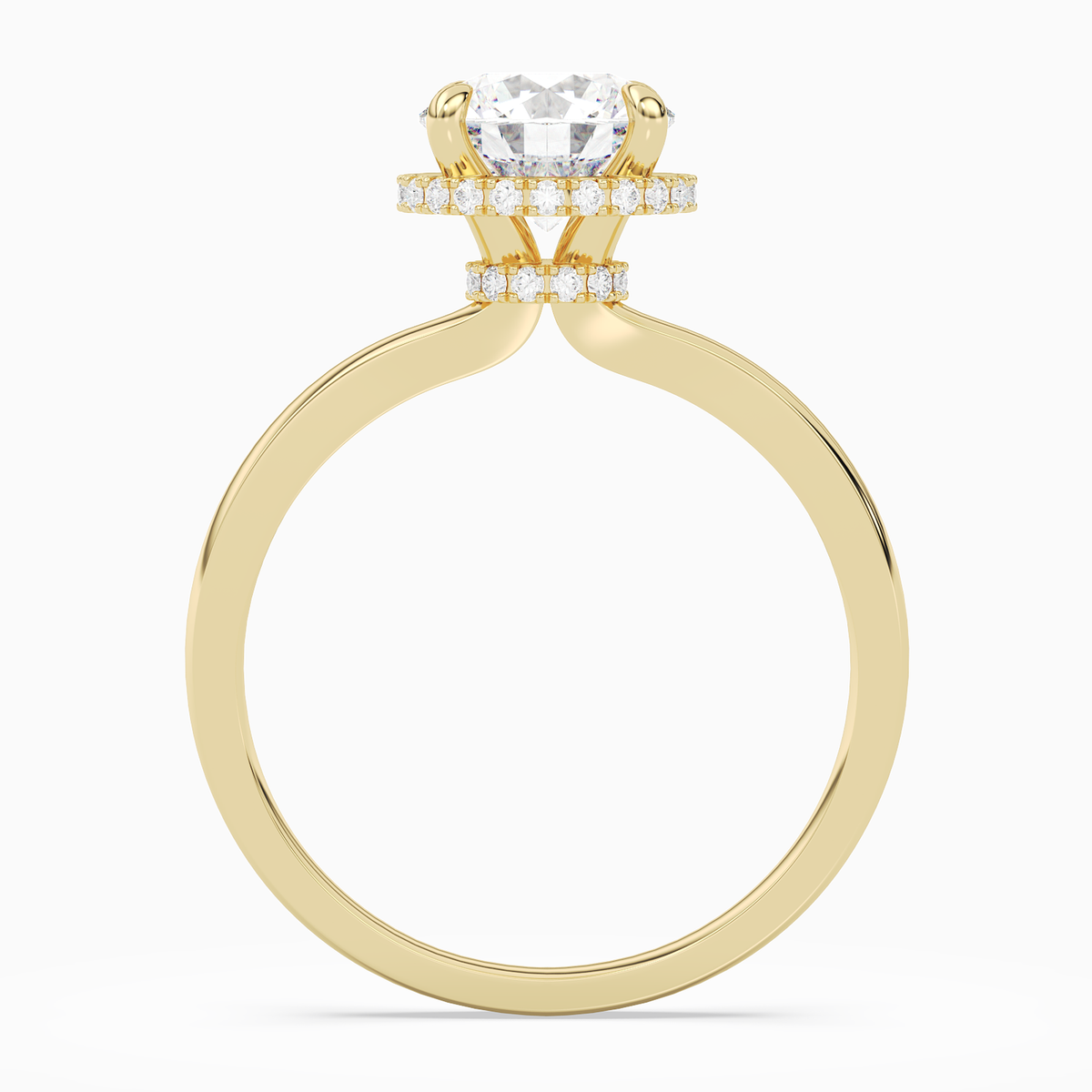 Round Double Hidden Halo Plain in 14K Yellow Gold side profile