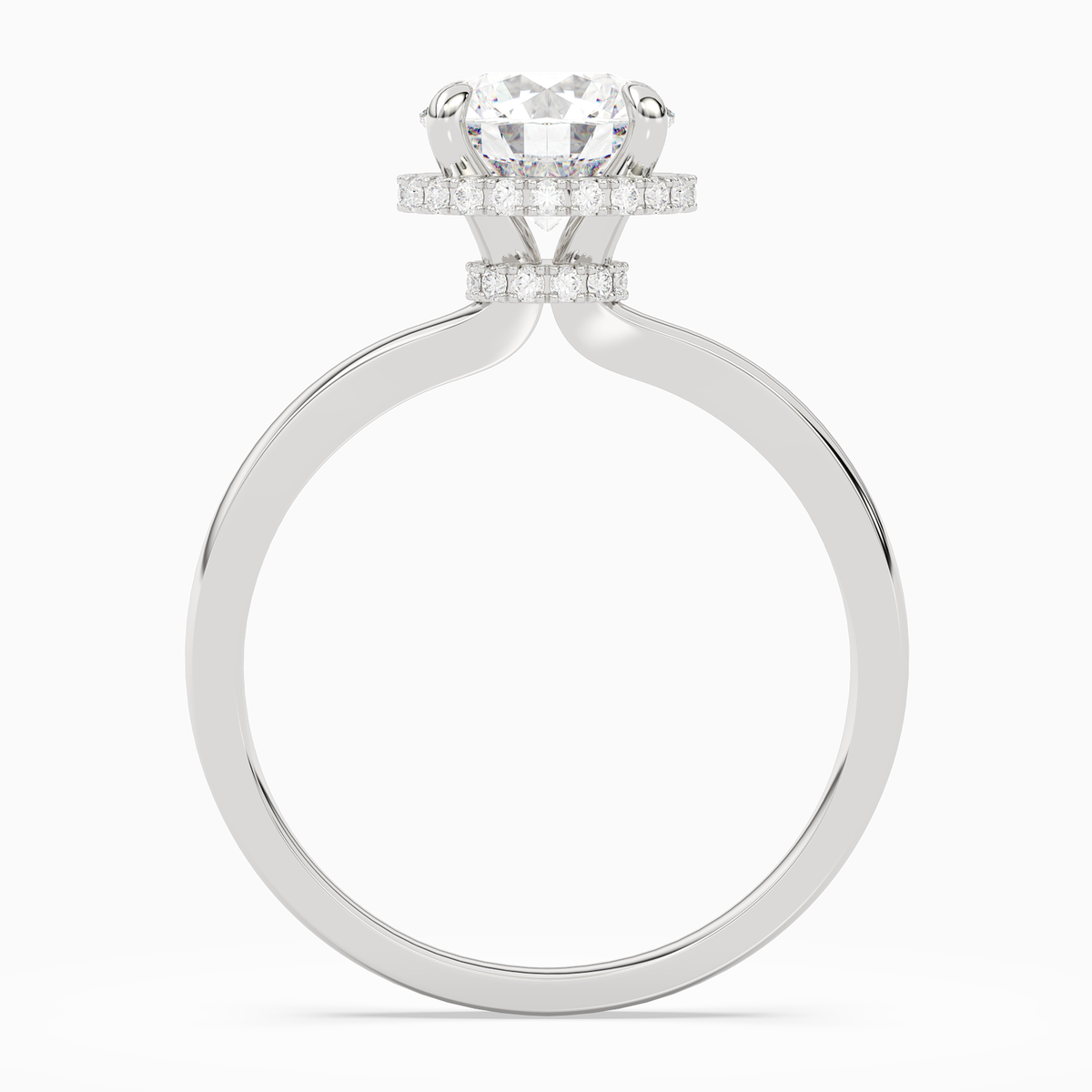Round Double Hidden Halo Plain in Platinum side profile