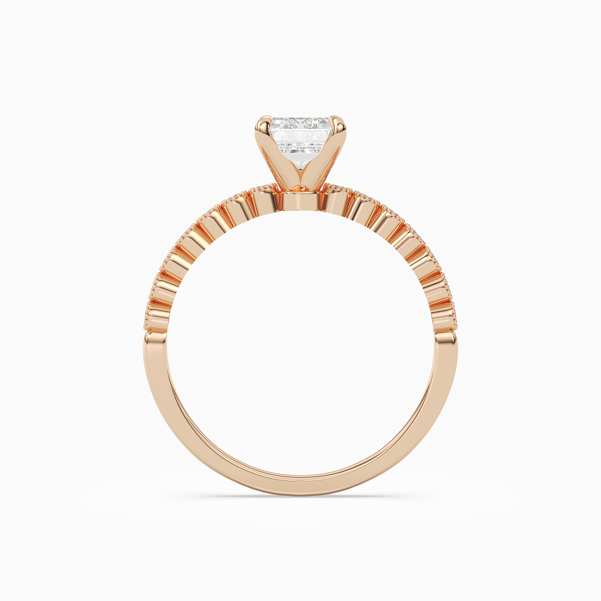 Emerald Accent Shoulder Solitaire in 14K Rose Gold side profile