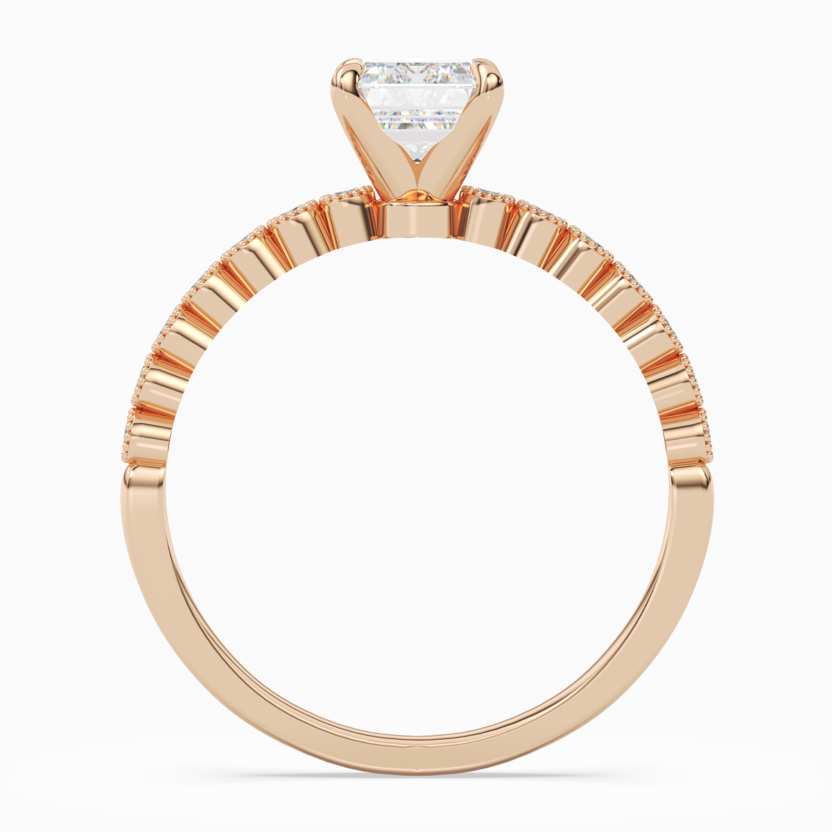 Emerald Accent Shoulder Solitaire in 14K Rose Gold side profile