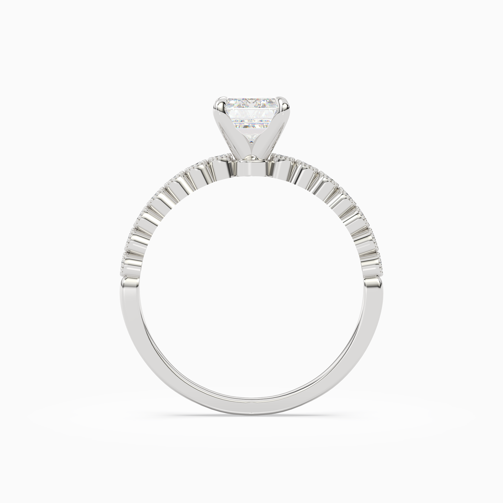Emerald Accent Shoulder Solitaire in 18K White Gold side profile