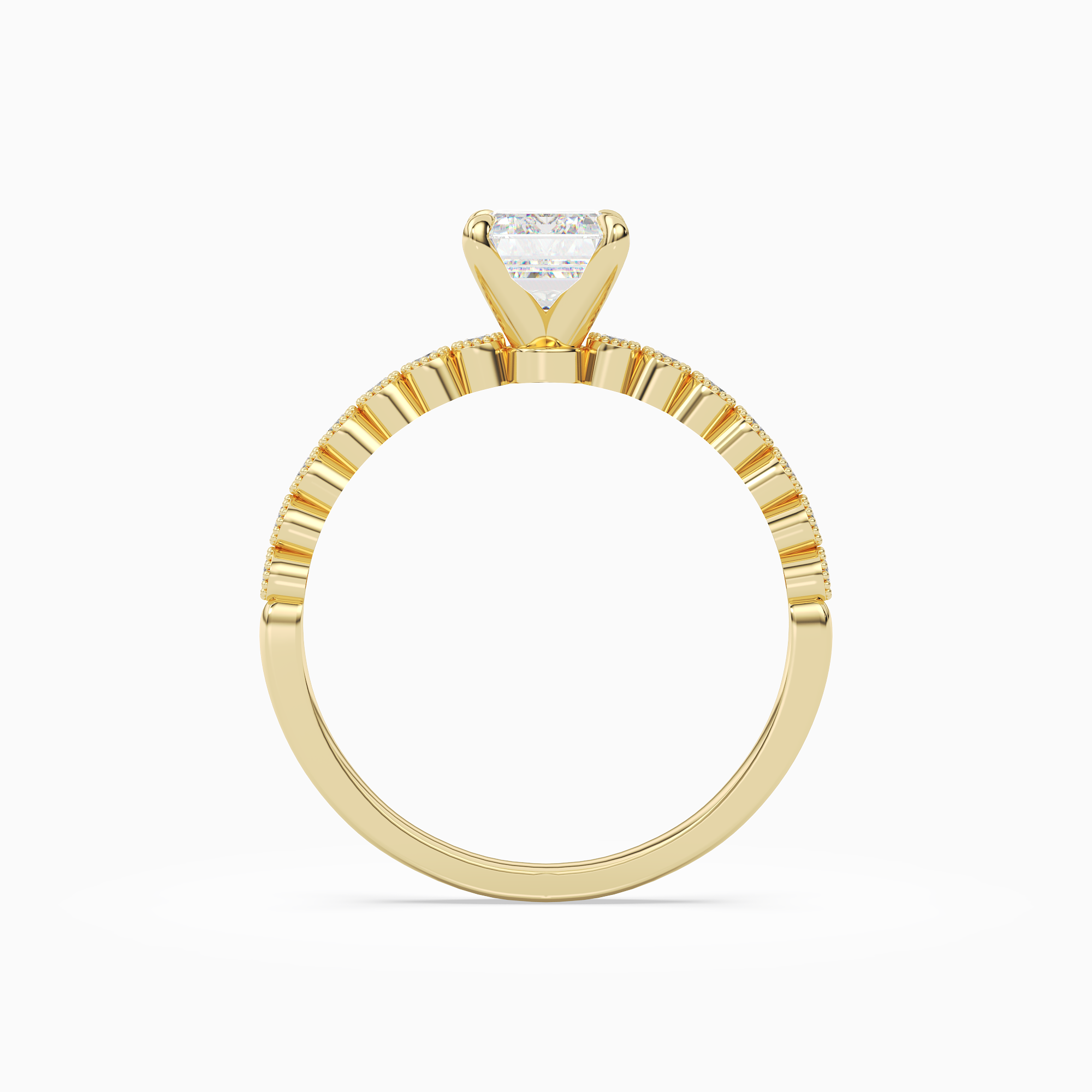Emerald Accent Shoulder Solitaire in 18K Yellow Gold side profile