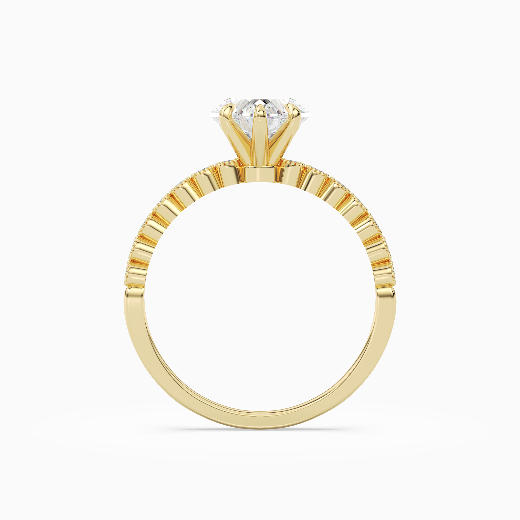 Heart Accent Shoulder Solitaire in 18K Yellow Gold side profile