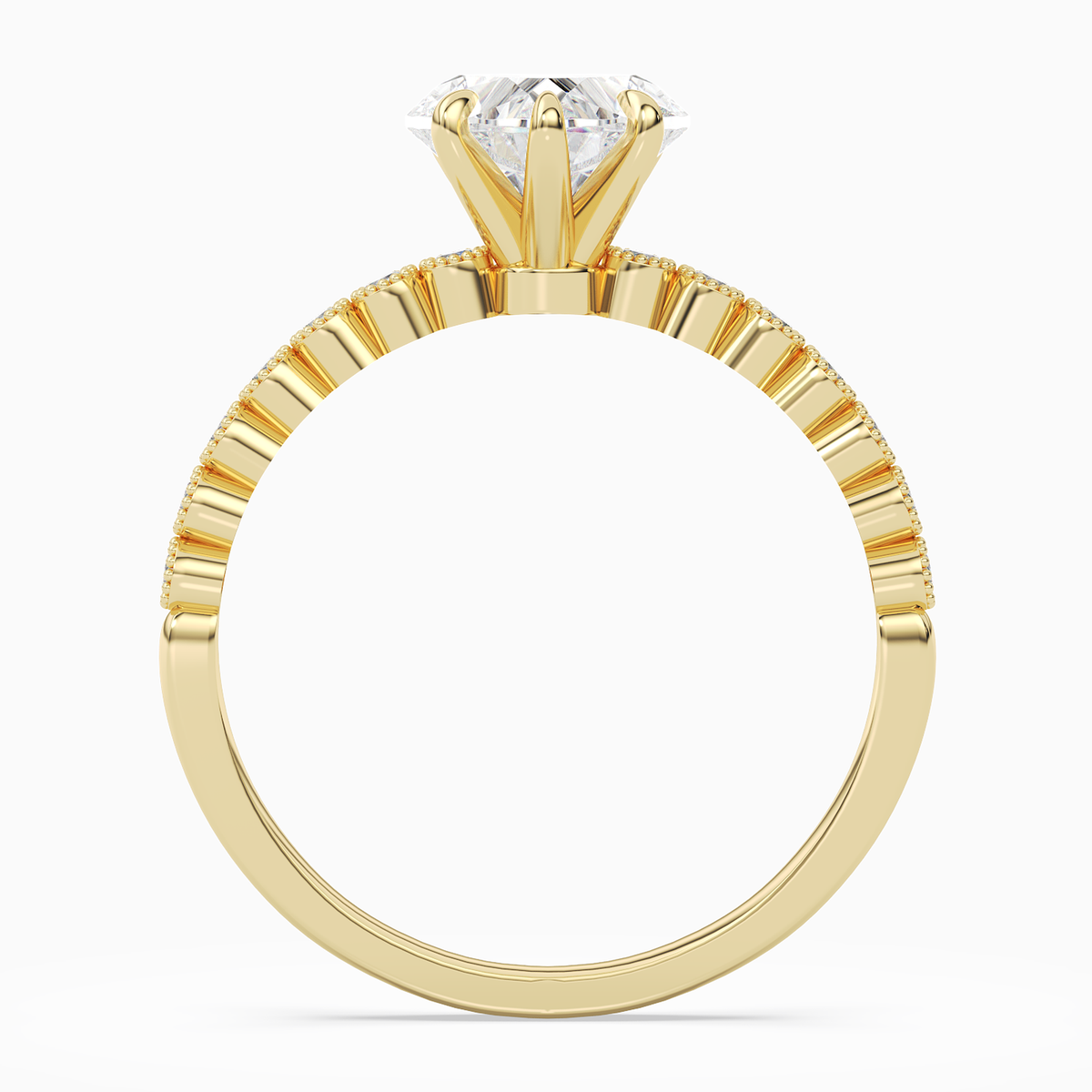 Heart Accent Shoulder Solitaire in 18K Yellow Gold side profile