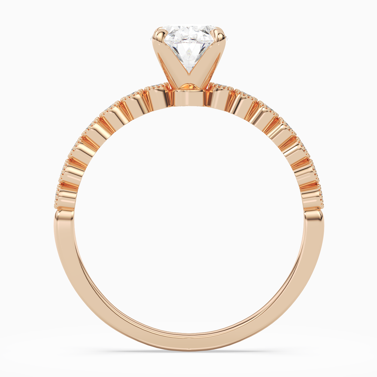 Oval Accent Shoulder Solitaire in 14K Rose Gold side profile